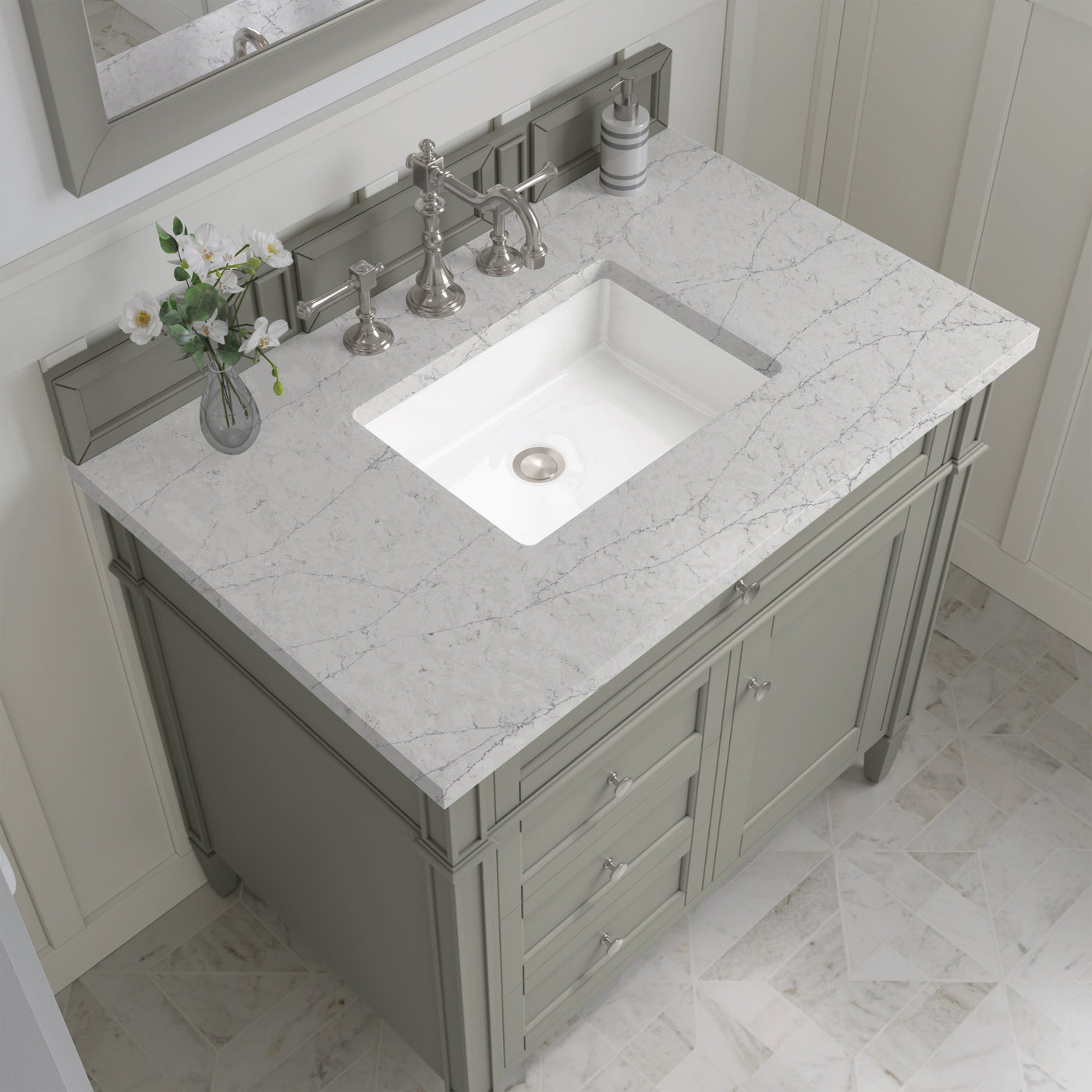 James Martin Brittany 36" Single Bathroom Vanity, Urban Gray with Eternal Jasmine Pearl countertop