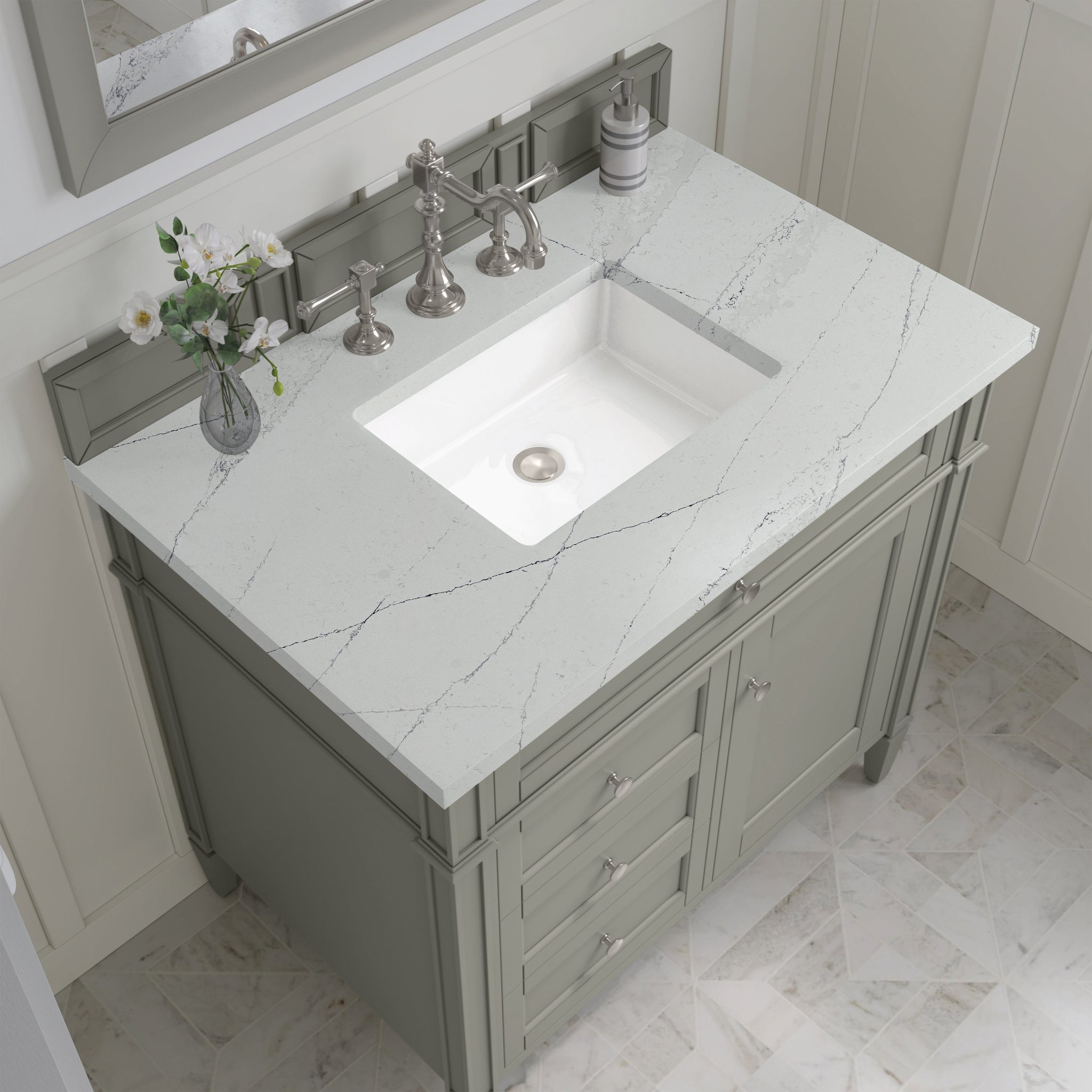 James Martin Brittany 36" Single Bathroom Vanity, Urban Gray with Ethereal Noctis countertop