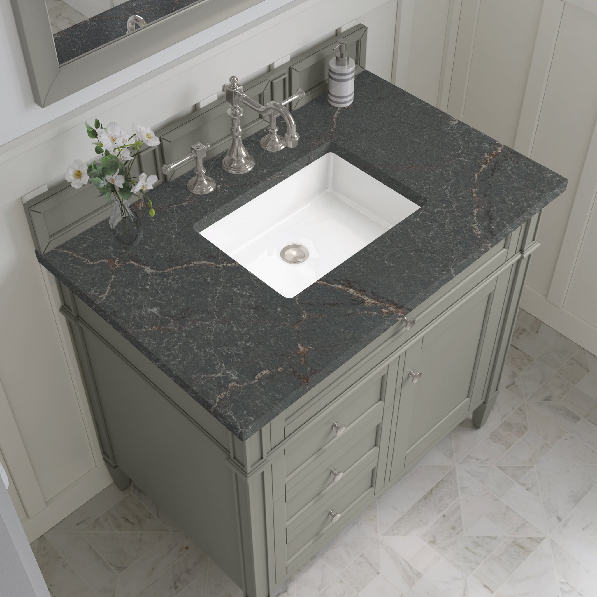 James Martin Brittany 36" Single Bathroom Vanity, Urban Gray with Parisien Bleu countertop