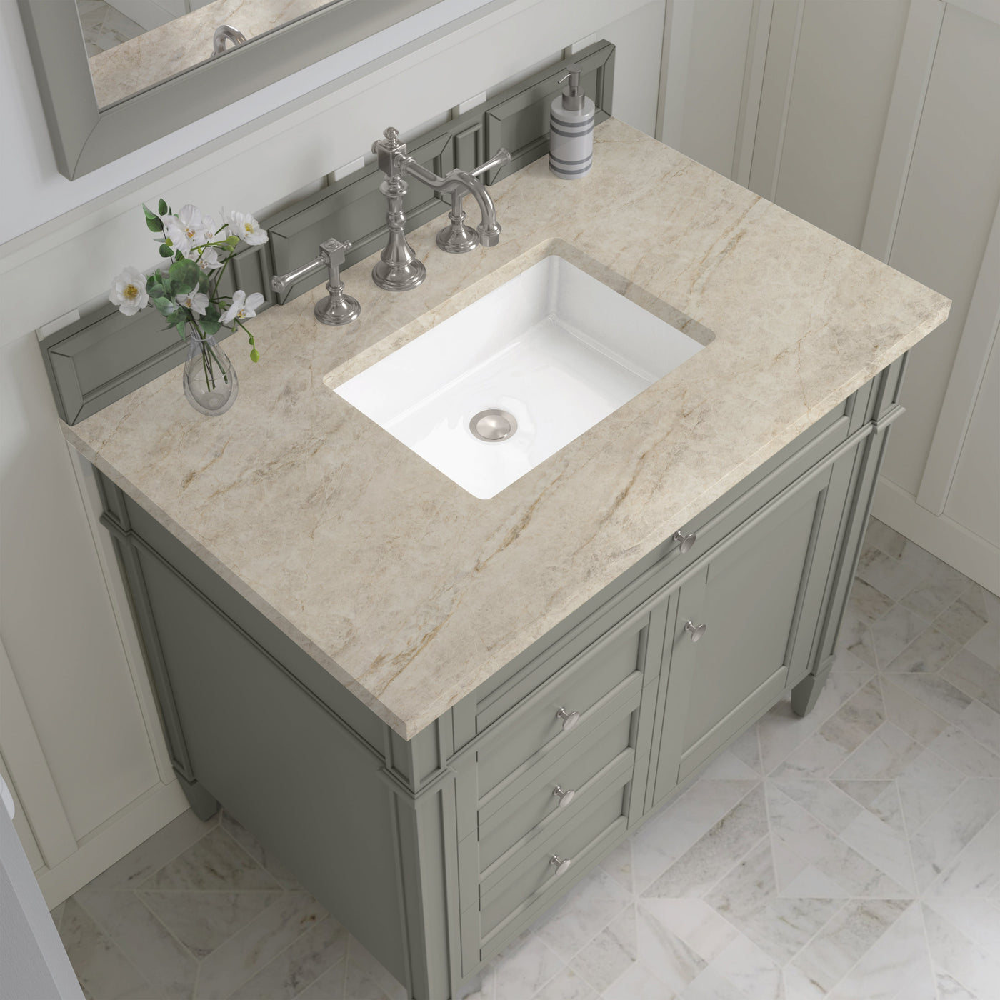 James Martin Brittany 36" Single Bathroom Vanity, Urban Gray with Tajnar countertop