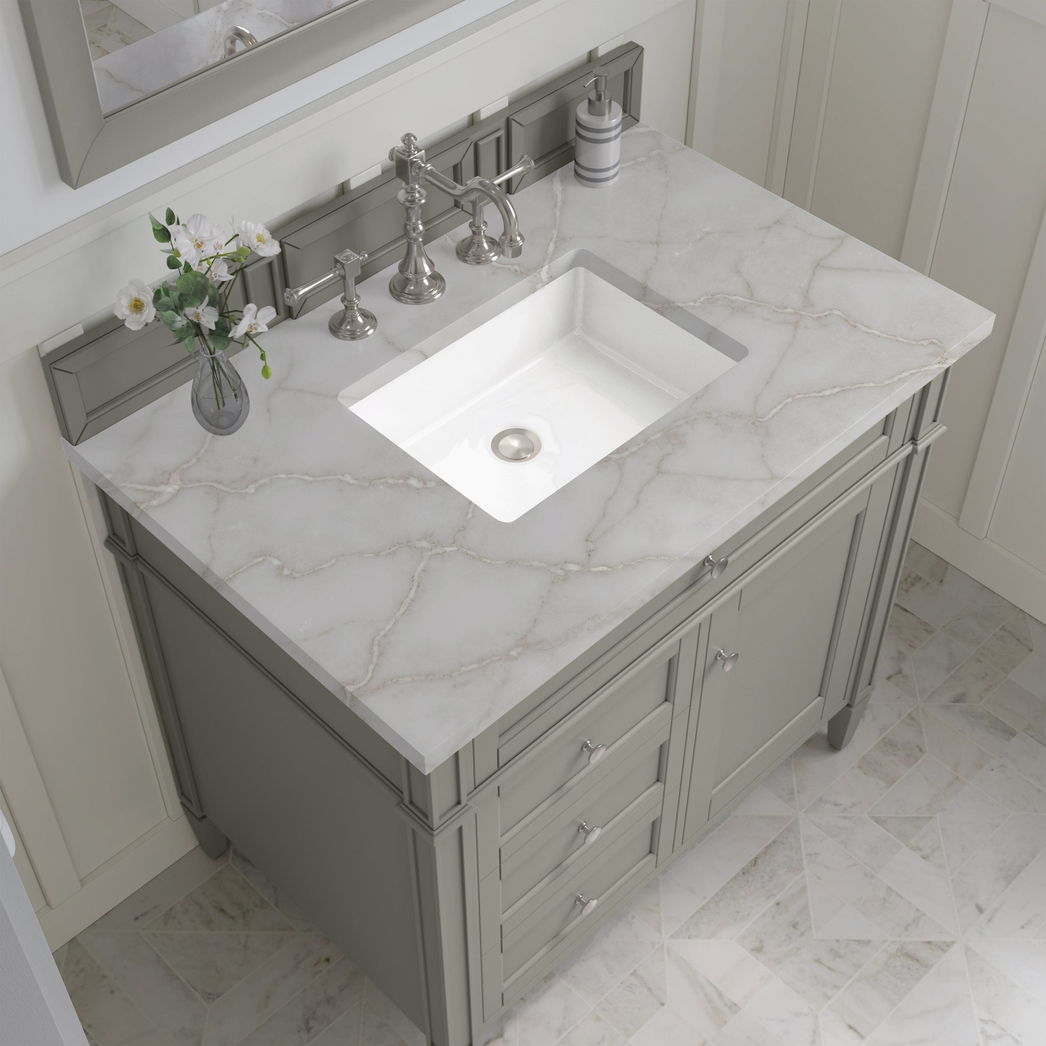 James Martin Brittany 36" Single Bathroom Vanity, Urban Gray with Victorian Silver countertop