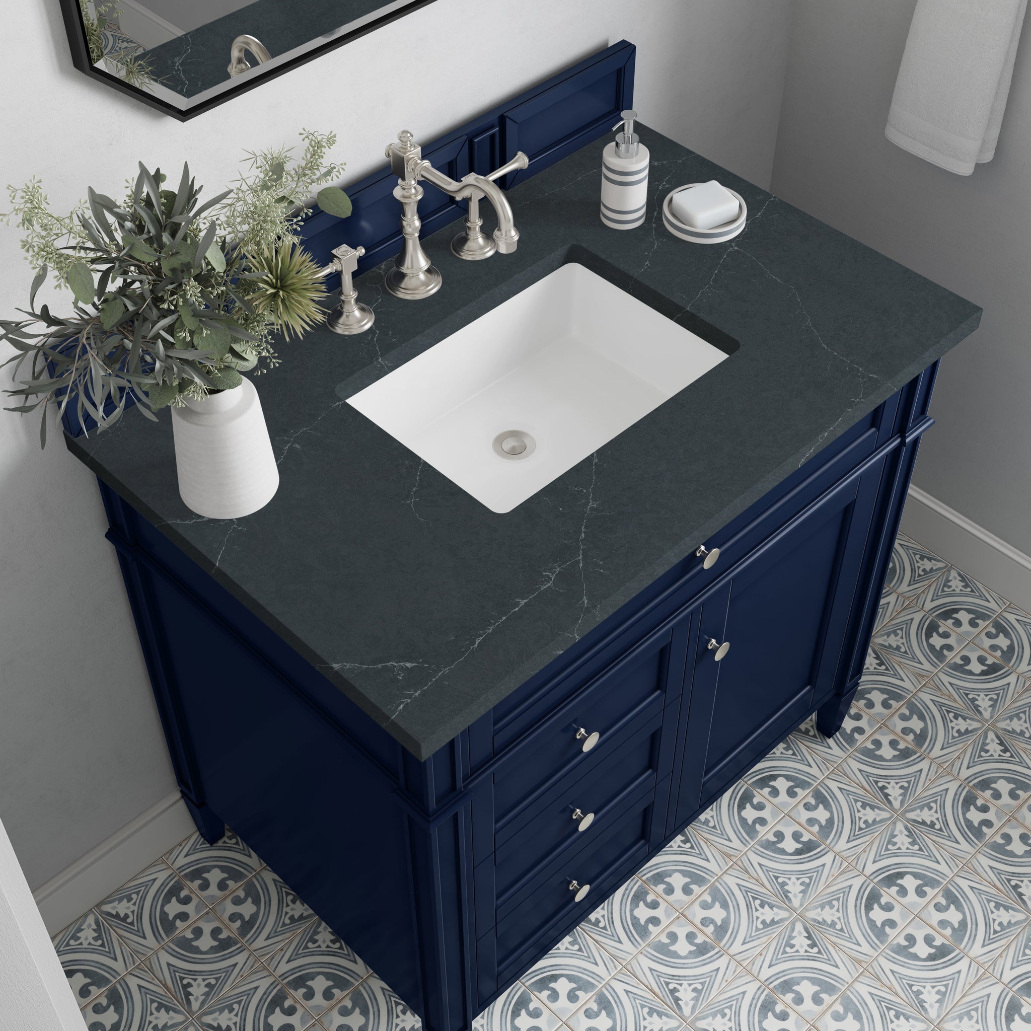 James Martin Brittany 36" Single Bathroom Vanity, Victory Blue with Charcoal Soapstone countertop