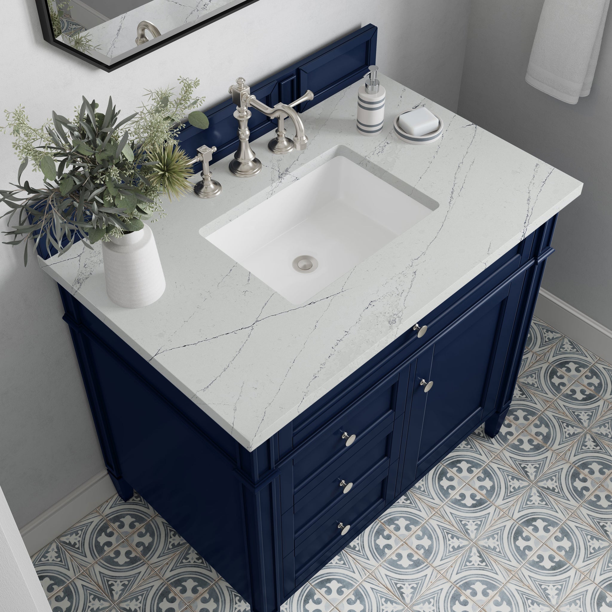 James Martin Brittany 36" Single Bathroom Vanity, Victory Blue with Ethereal Noctis countertop