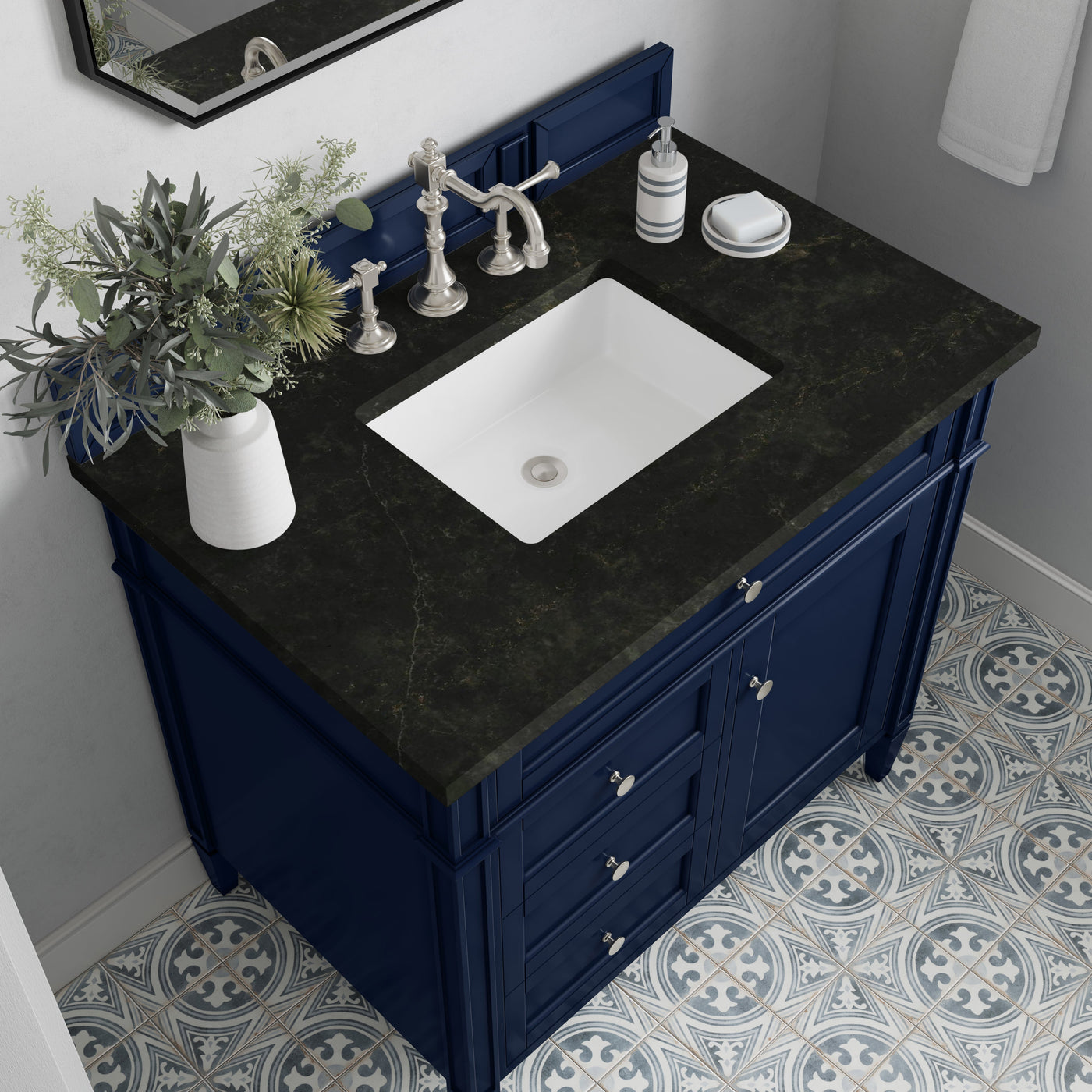 James Martin Brittany 36" Single Bathroom Vanity, Victory Blue with Phantome countertop