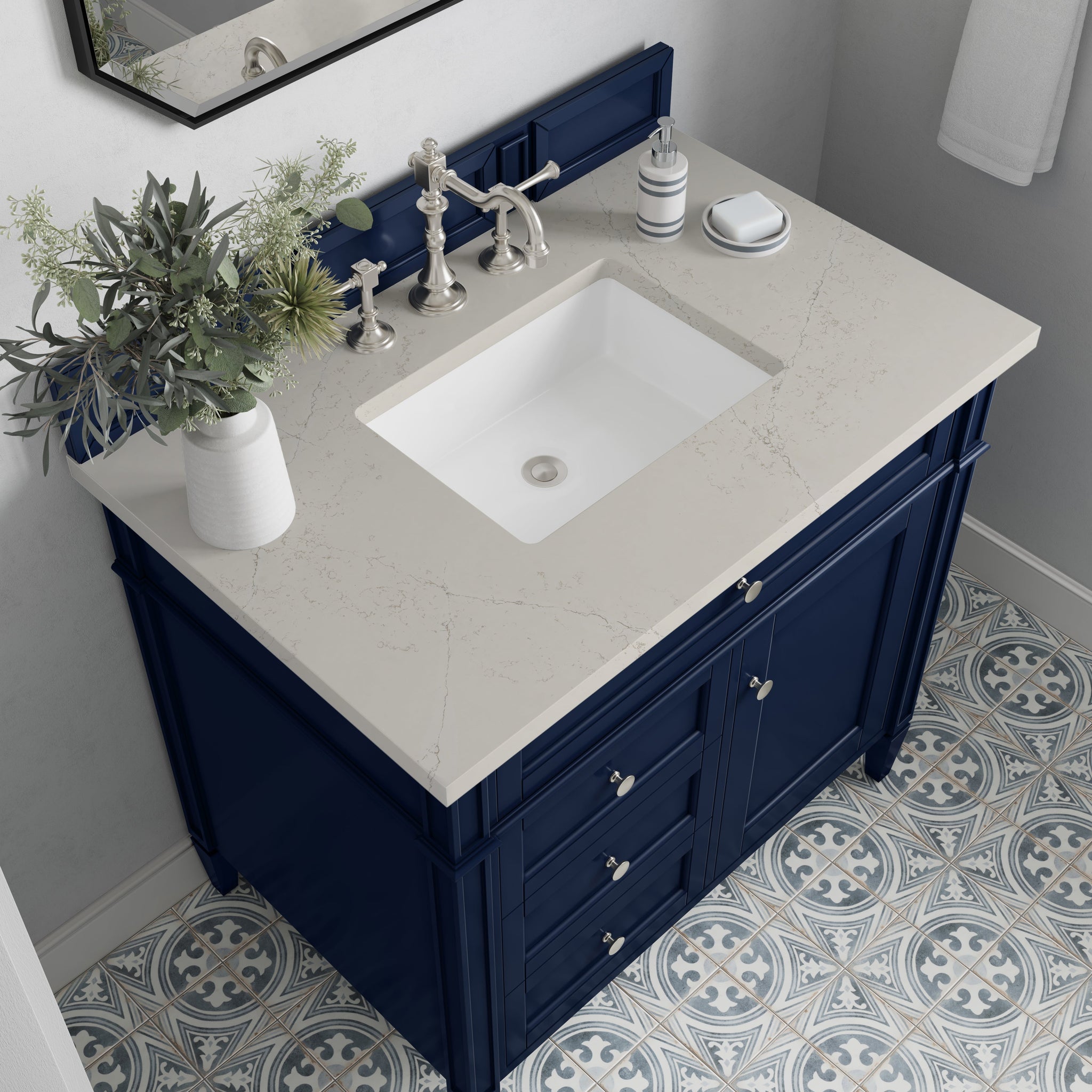 James Martin Brittany 36" Single Bathroom Vanity, Victory Blue with Siberian countertop