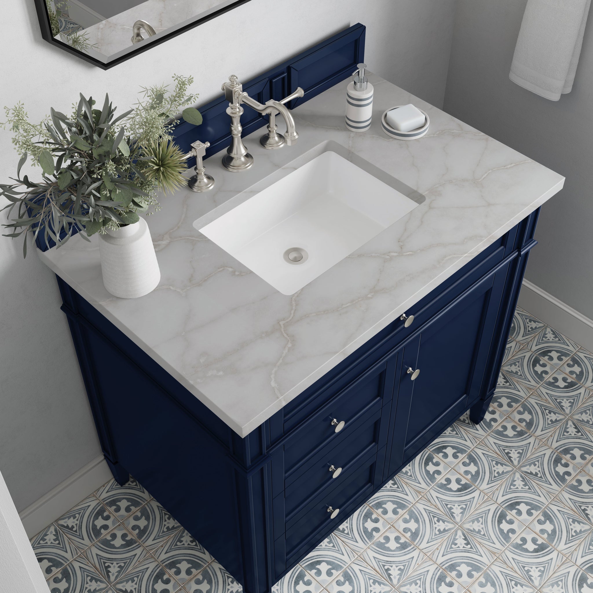 James Martin Brittany 36" Single Bathroom Vanity, Victory Blue with Victorian Silver countertop