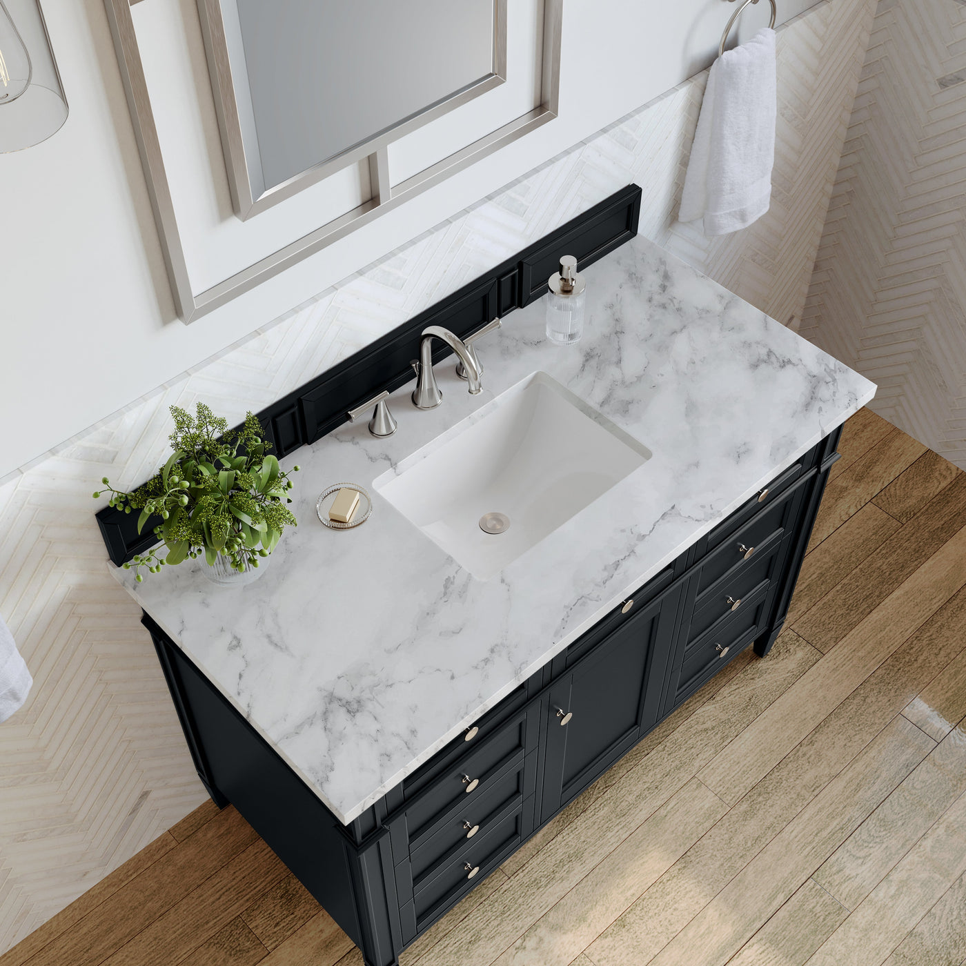 James Martin Brittany 48" Single Bathroom Vanity, Black Onyx with Carrara White countertop