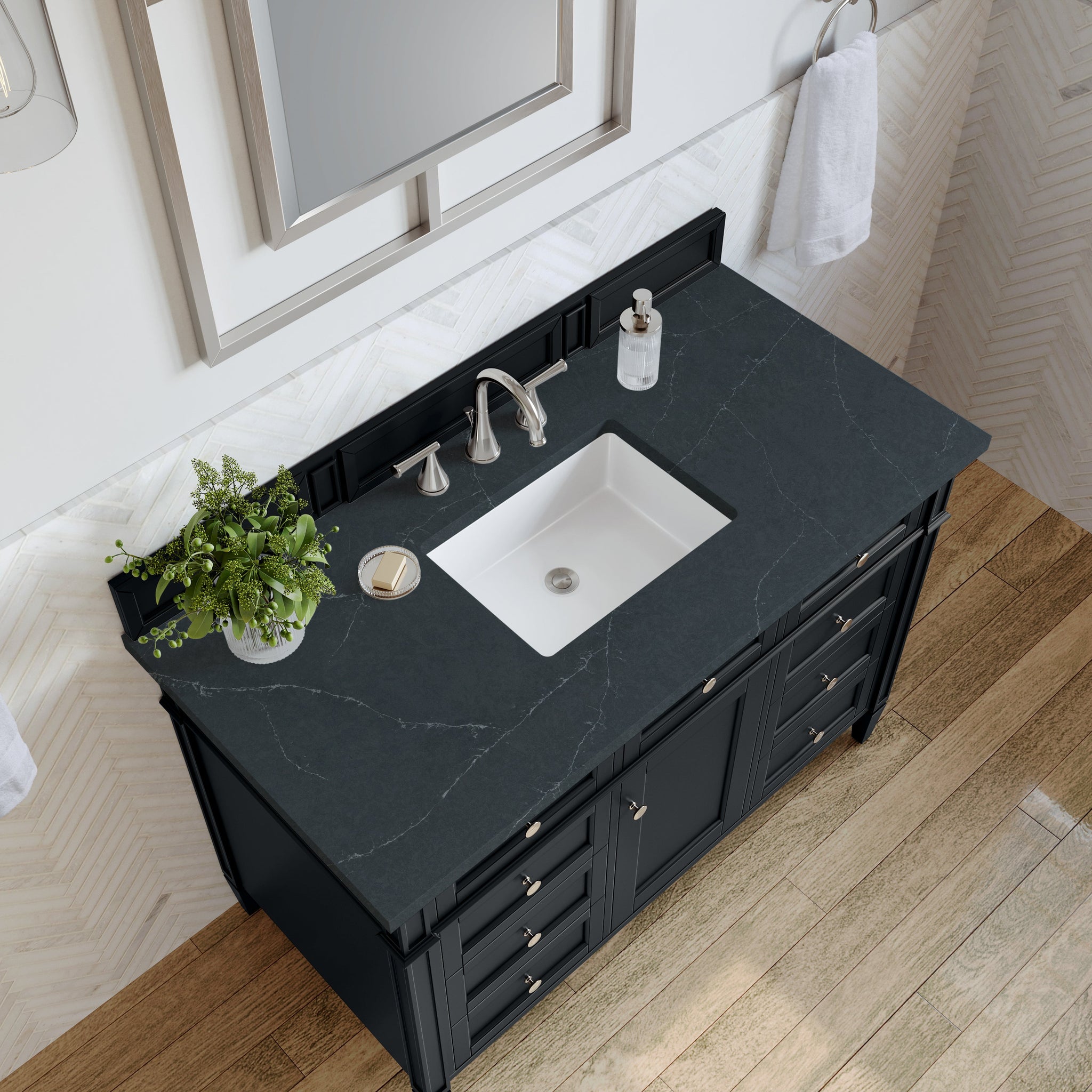 James Martin Brittany 48" Single Bathroom Vanity, Black Onyx with Charcoal Soapstone countertop