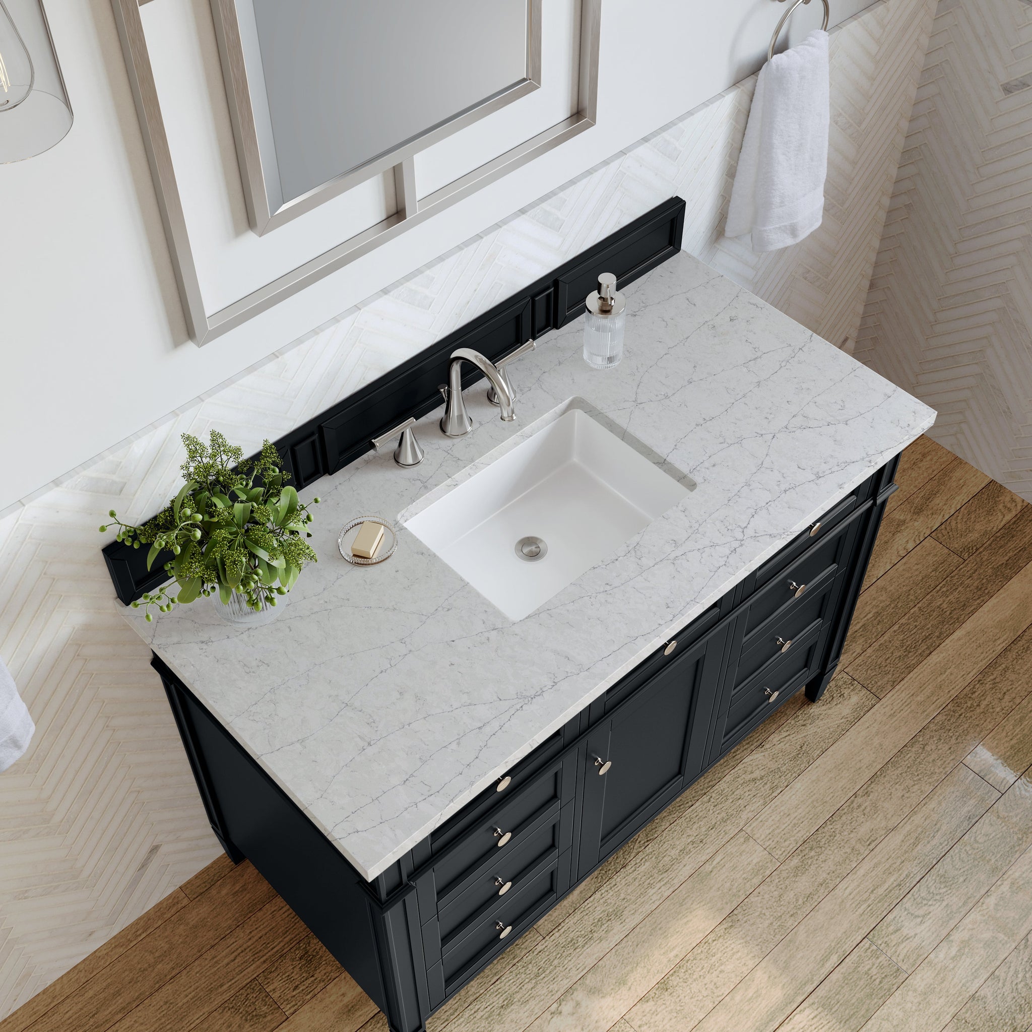 James Martin Brittany 48" Single Bathroom Vanity, Black Onyx with Eternal Jasmine Pearl countertop