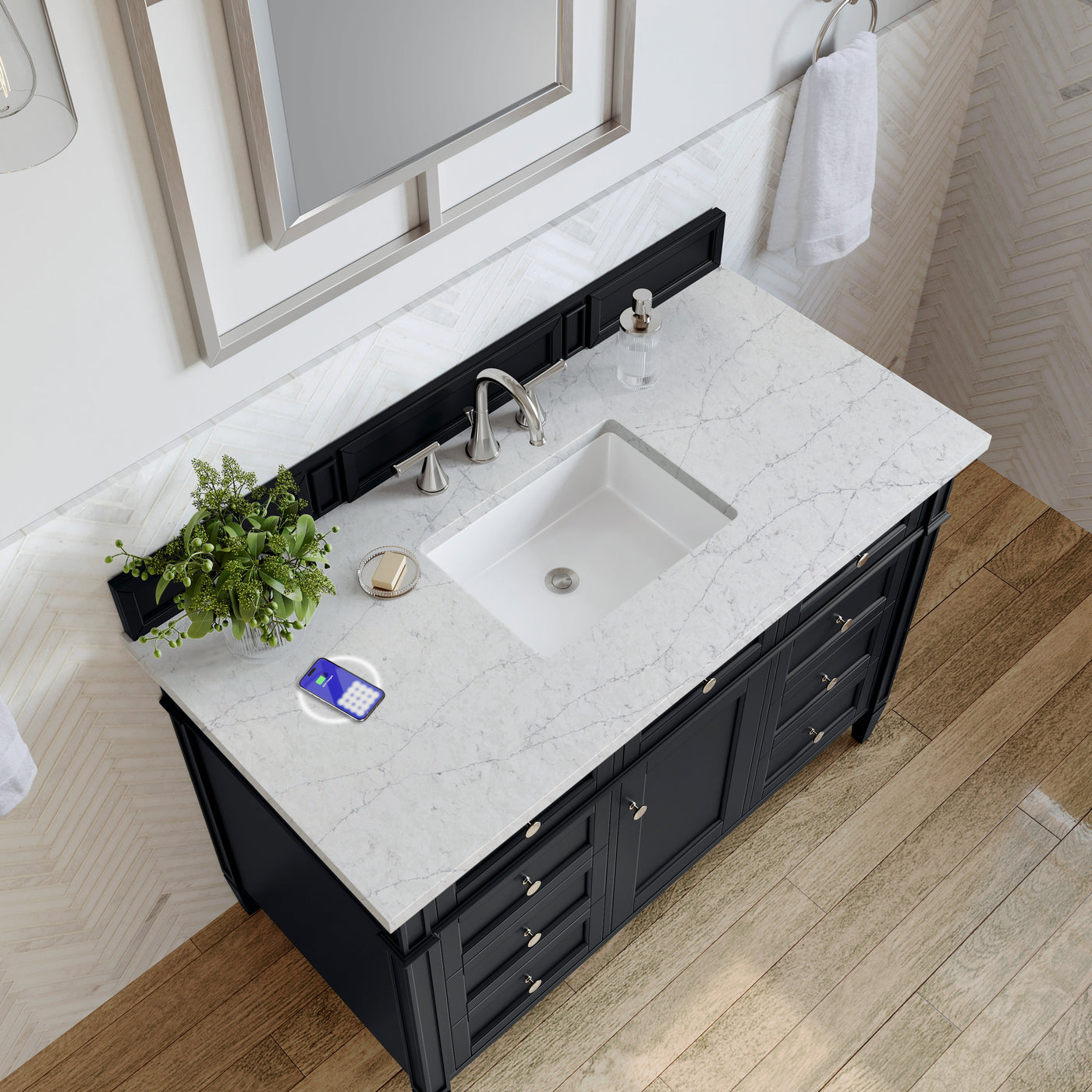 James Martin Brittany 48" Single Bathroom Vanity, Black Onyx with Eternal Jasmine Pearl (FreePower) countertop