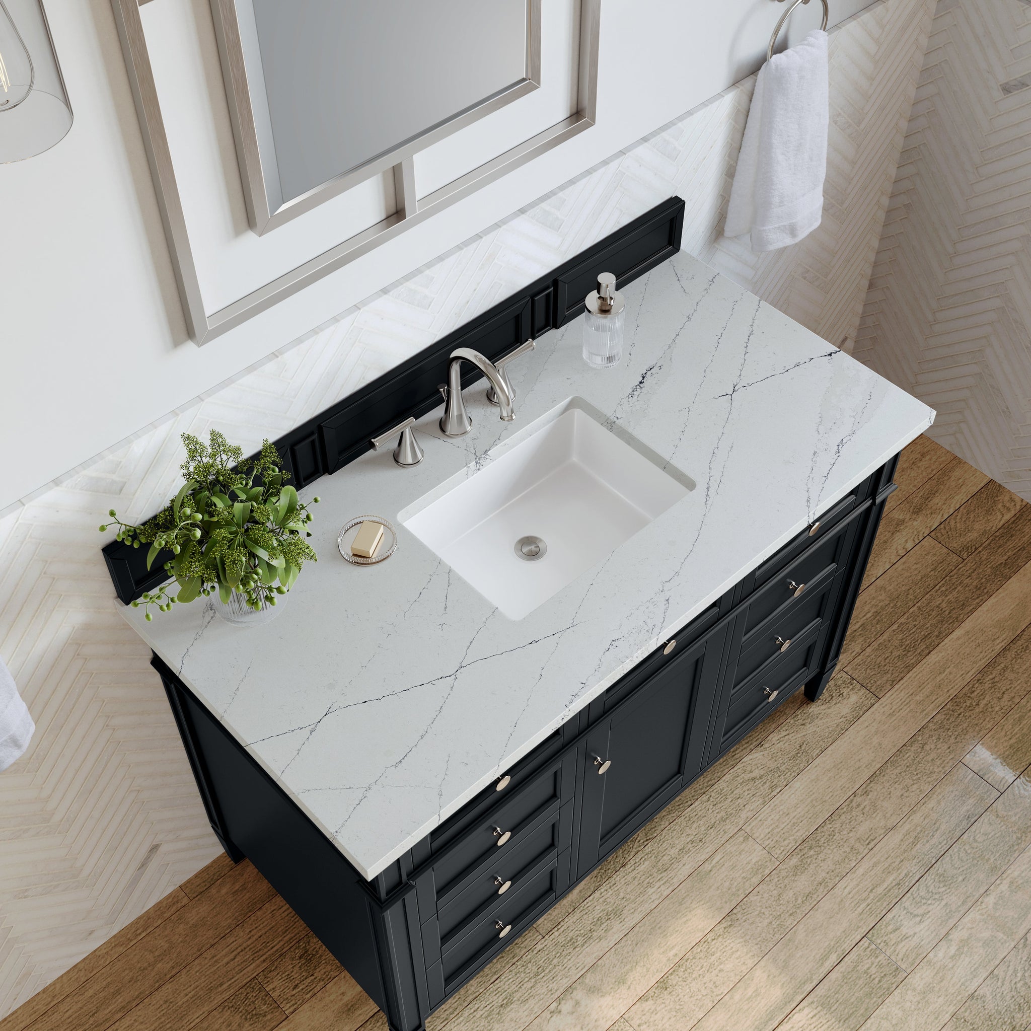 James Martin Brittany 48" Single Bathroom Vanity, Black Onyx with Ethereal Noctis countertop