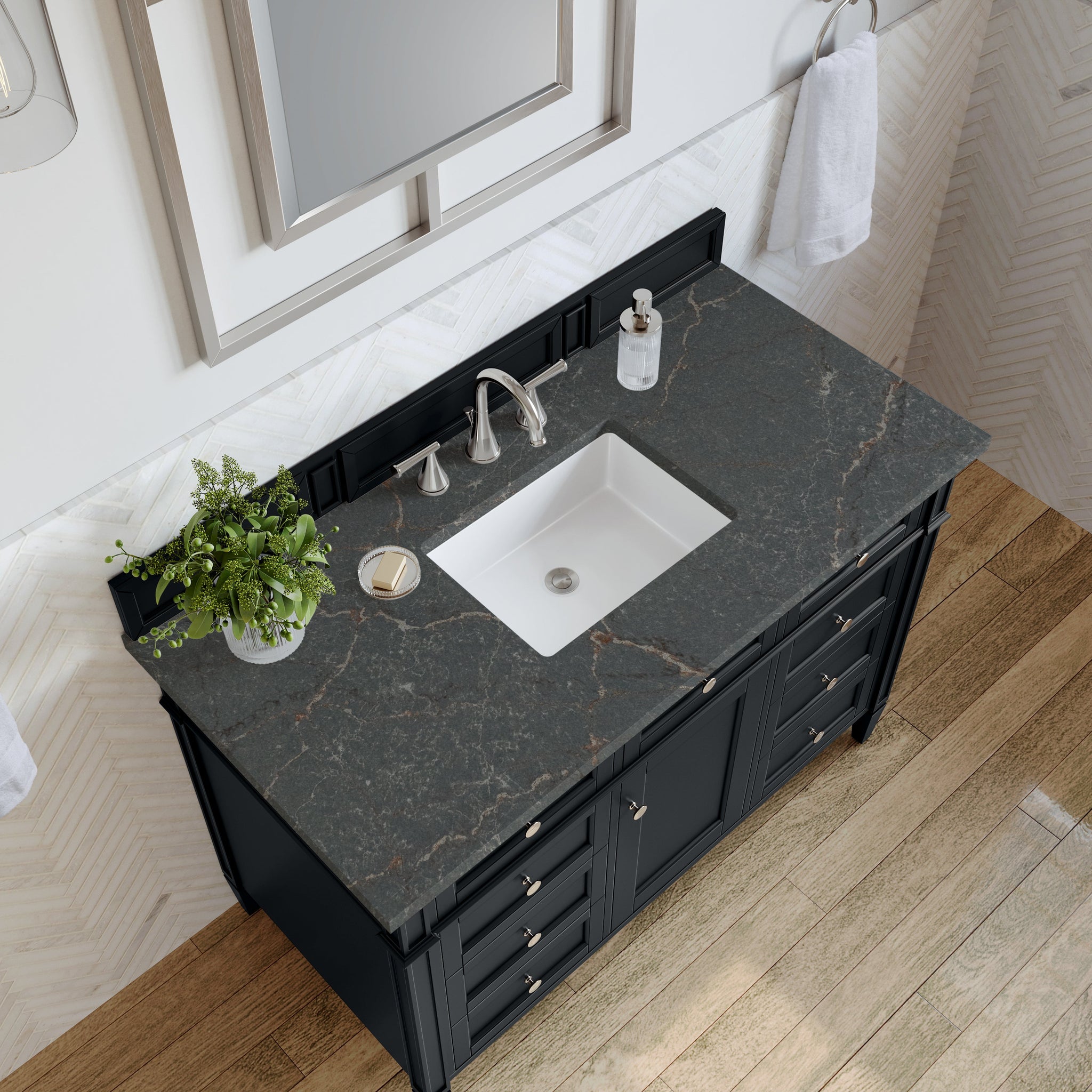 James Martin Brittany 48" Single Bathroom Vanity, Black Onyx with Parisien Bleu countertop