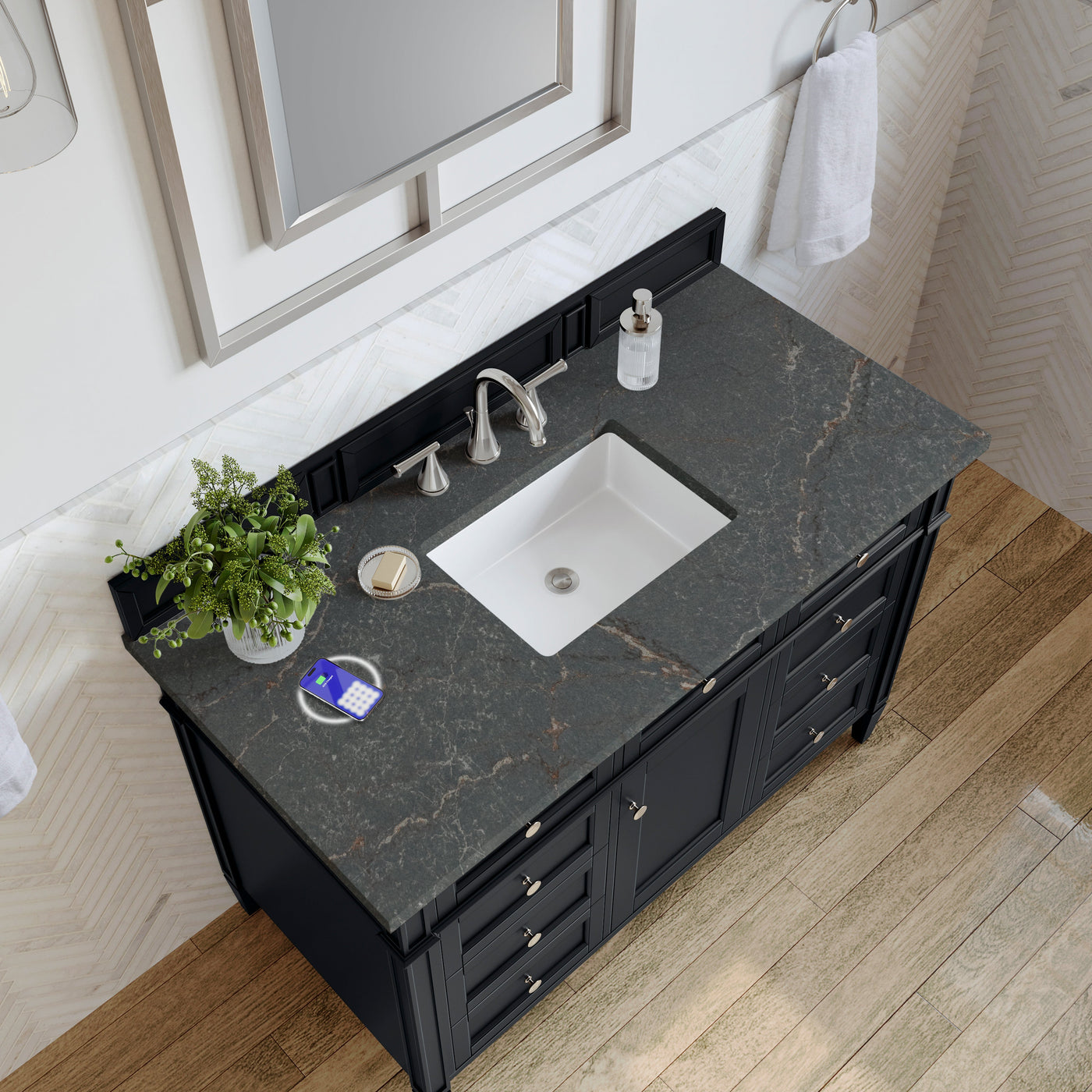 James Martin Brittany 48" Single Bathroom Vanity, Black Onyx with Parisien Bleu (FreePower) countertop
