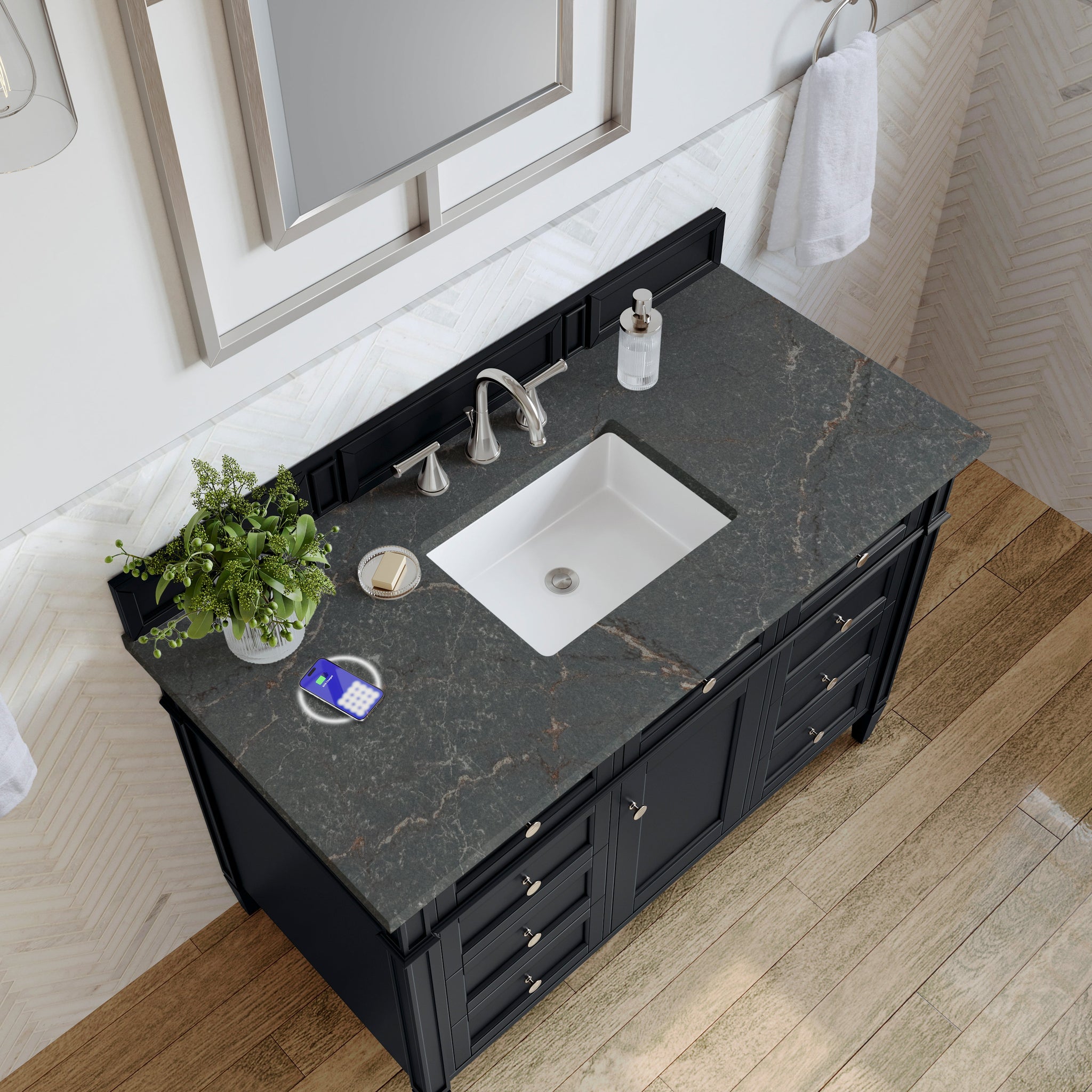 James Martin Brittany 48" Single Bathroom Vanity, Black Onyx with Parisien Bleu (FreePower) countertop