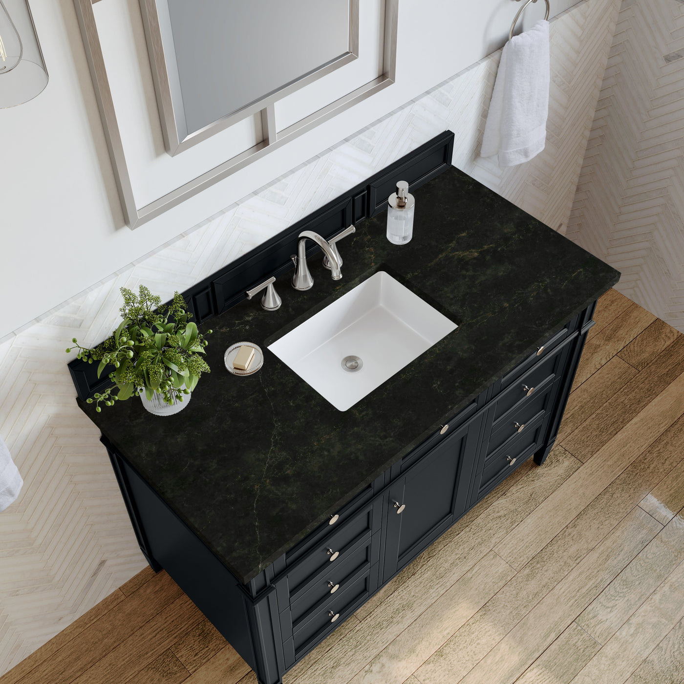 James Martin Brittany 48" Single Bathroom Vanity, Black Onyx with Phantome countertop