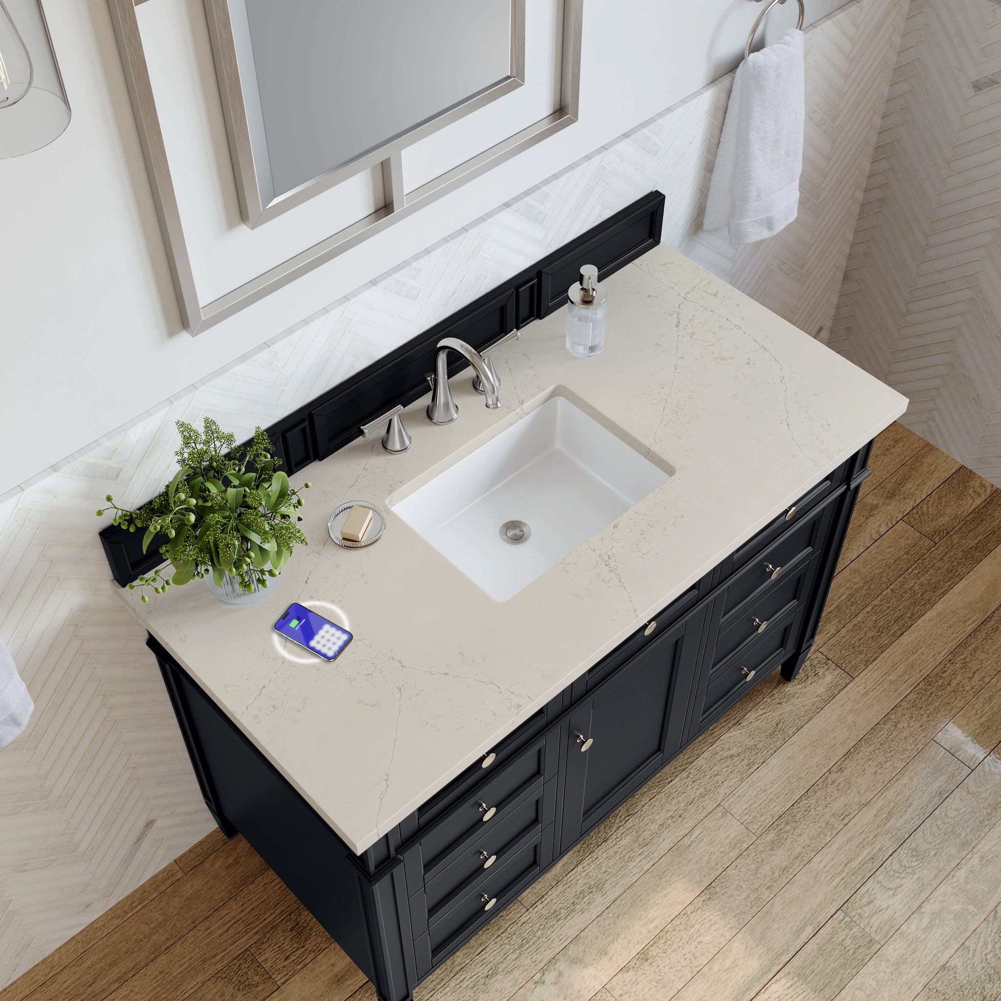 James Martin Brittany 48" Single Bathroom Vanity, Black Onyx with Siberian (FreePower) countertop