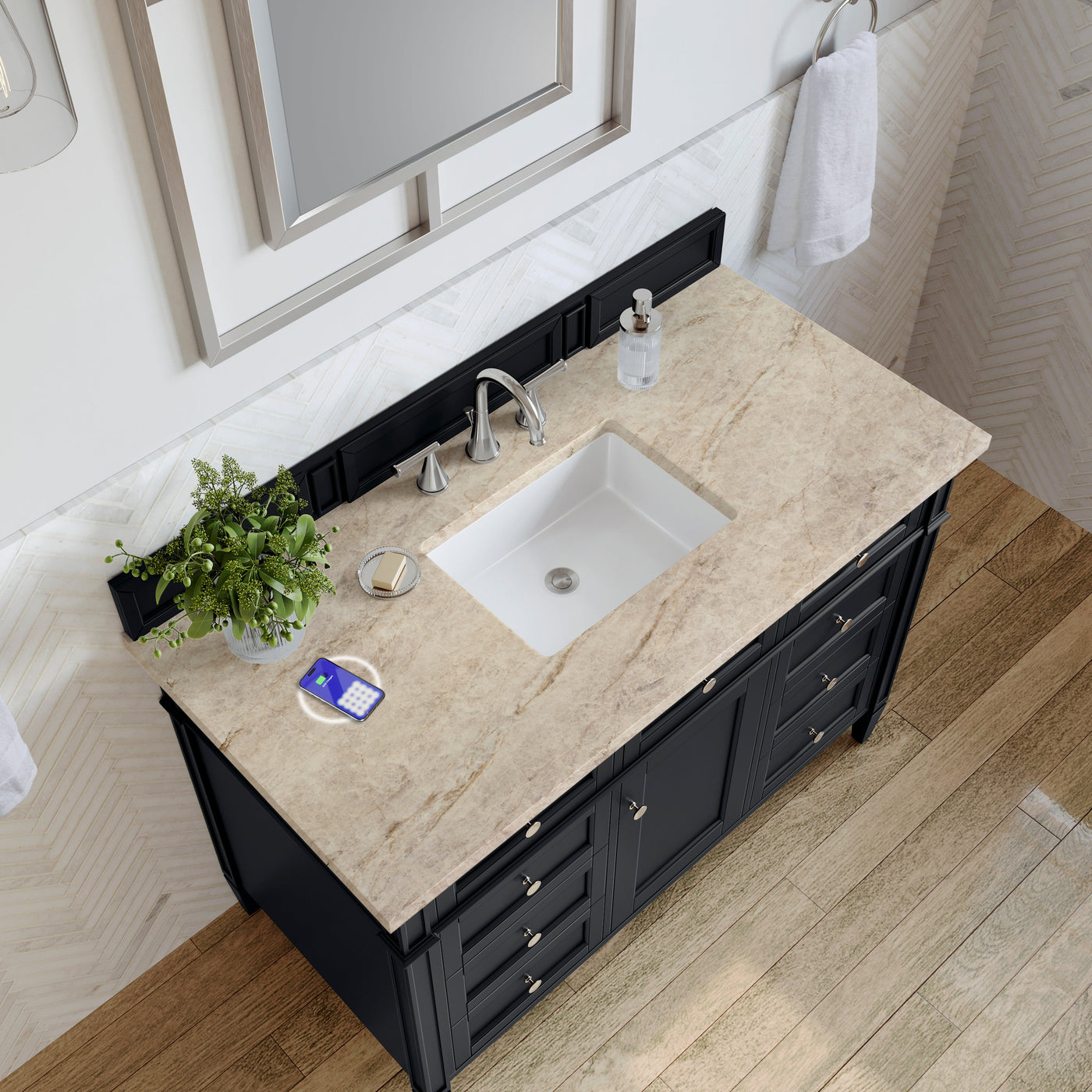 James Martin Brittany 48" Single Bathroom Vanity, Black Onyx with Tajnar (FreePower) countertop