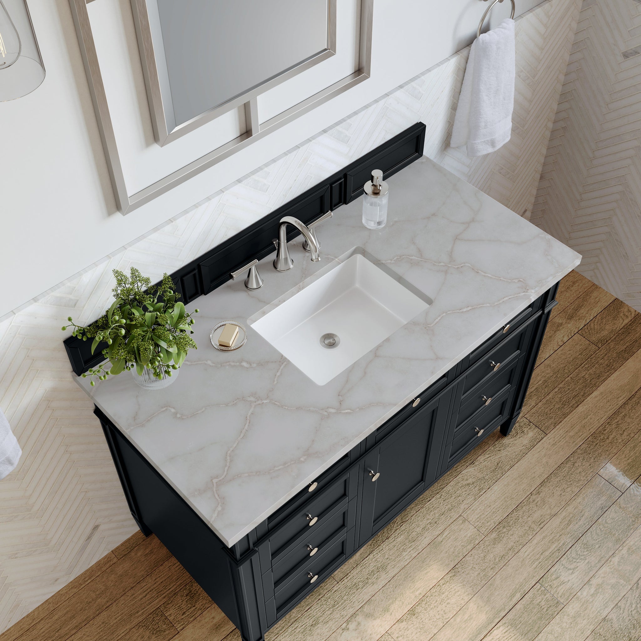 James Martin Brittany 48" Single Bathroom Vanity, Black Onyx with Victorian Silver countertop
