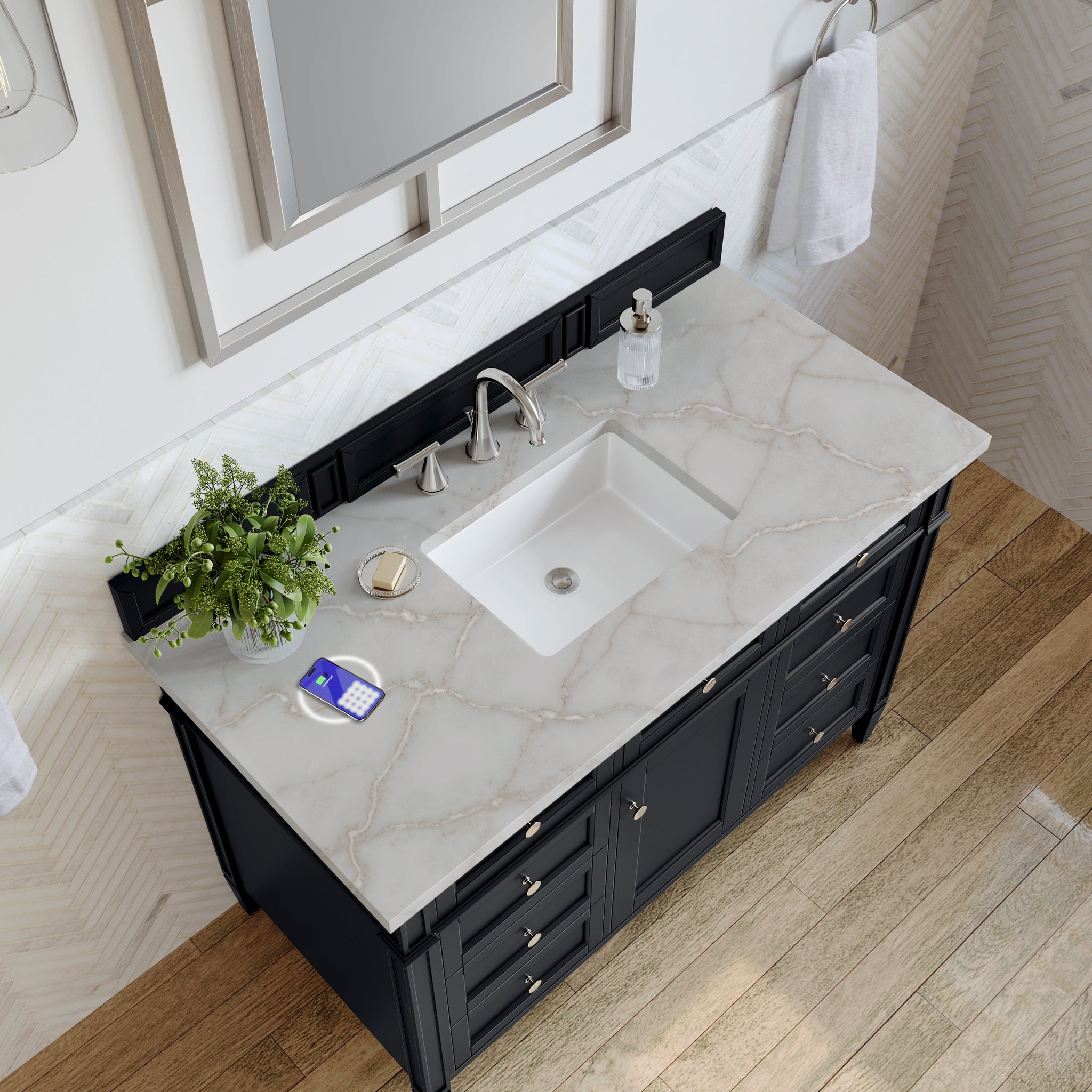 James Martin Brittany 48" Single Bathroom Vanity, Black Onyx with Victorian Silver (FreePower) countertop