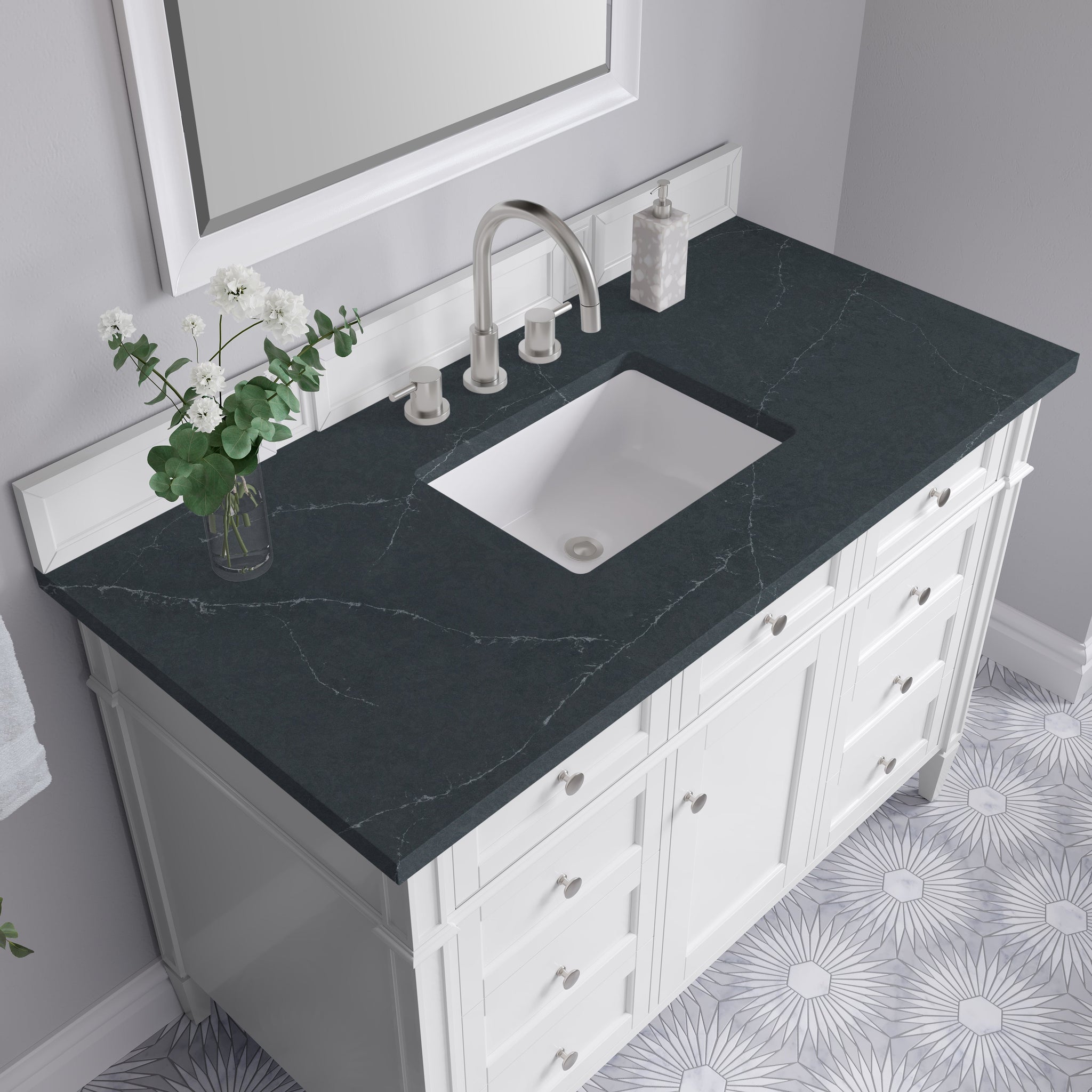 James Martin Brittany 48" Single Bathroom Vanity, Bright White with Charcoal Soapstone countertop