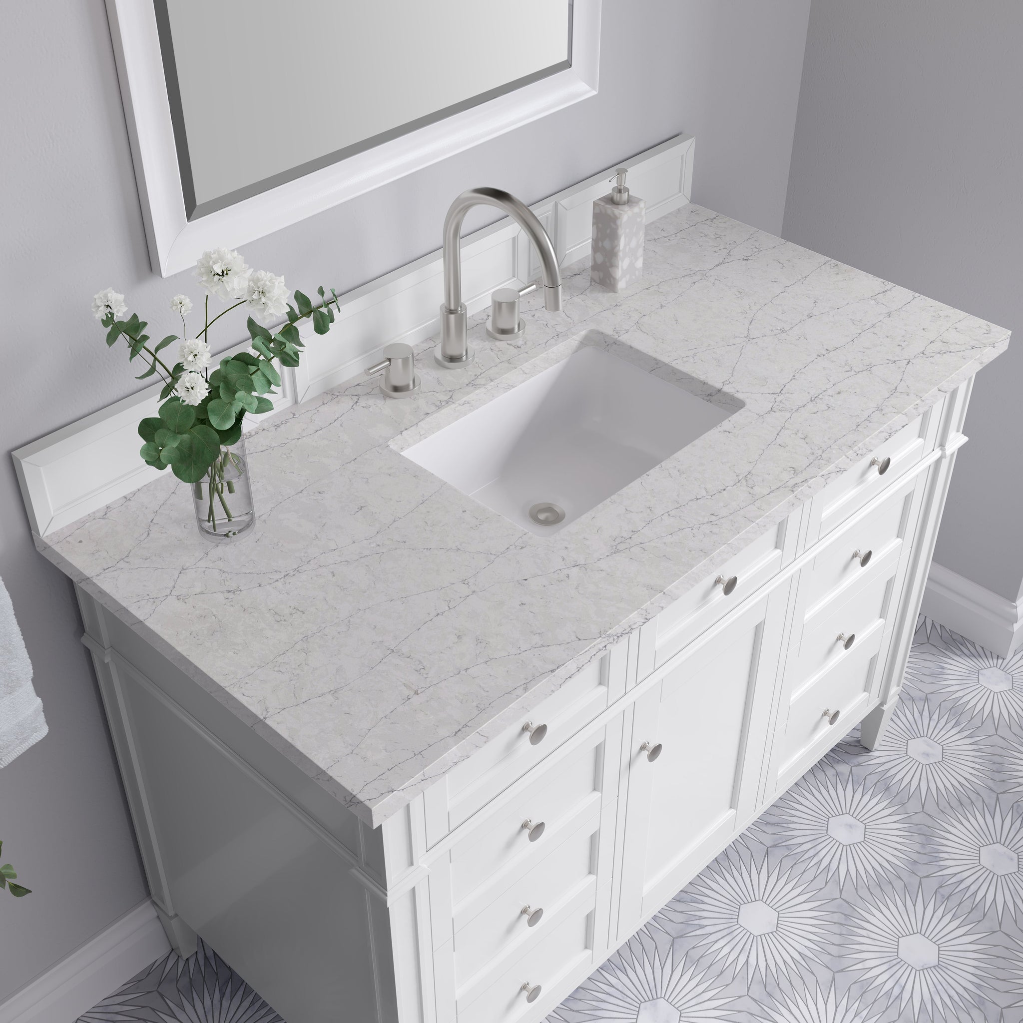 James Martin Brittany 48" Single Bathroom Vanity, Bright White with Eternal Jasmine Pearl countertop