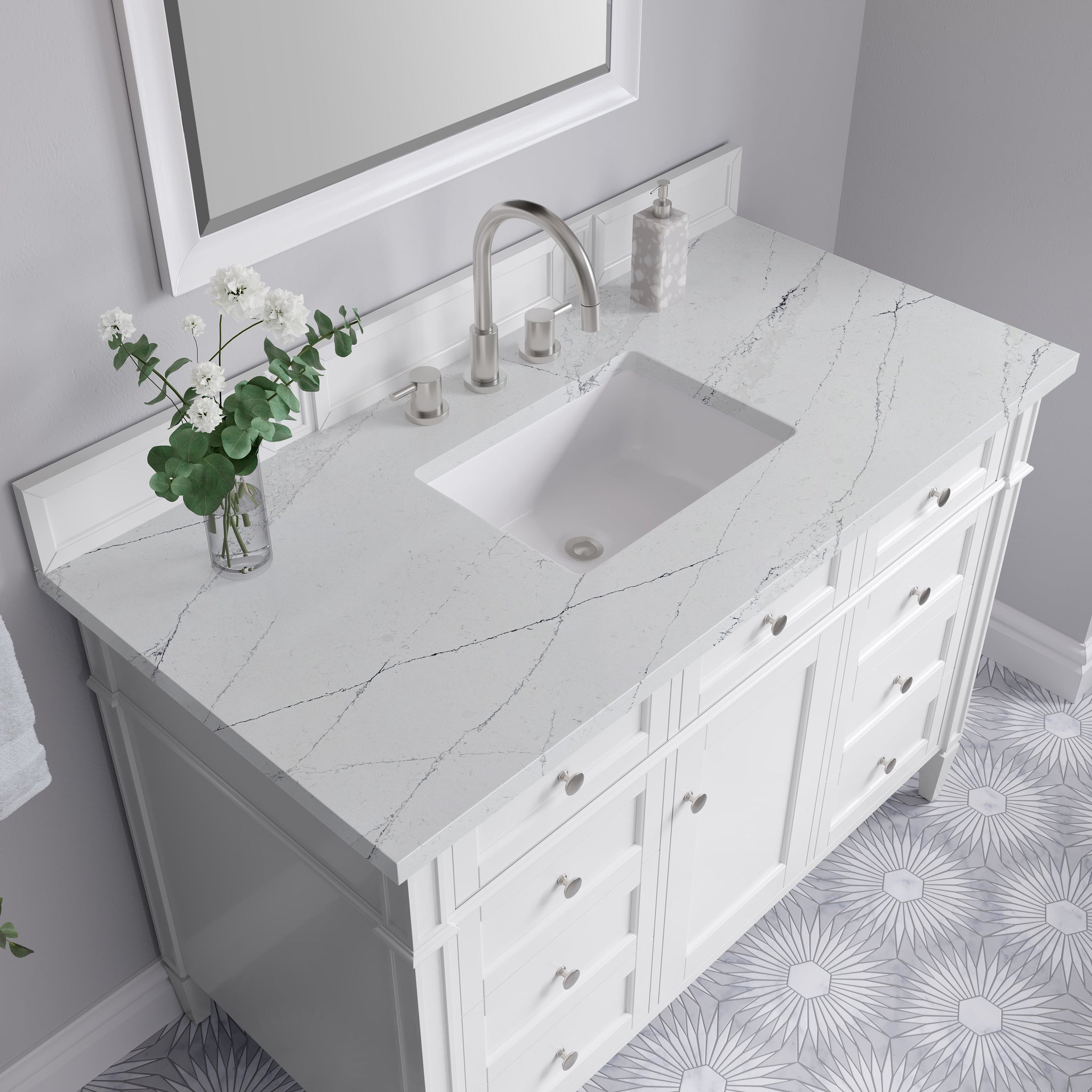 James Martin Brittany 48" Single Bathroom Vanity, Bright White with Ethereal Noctis countertop