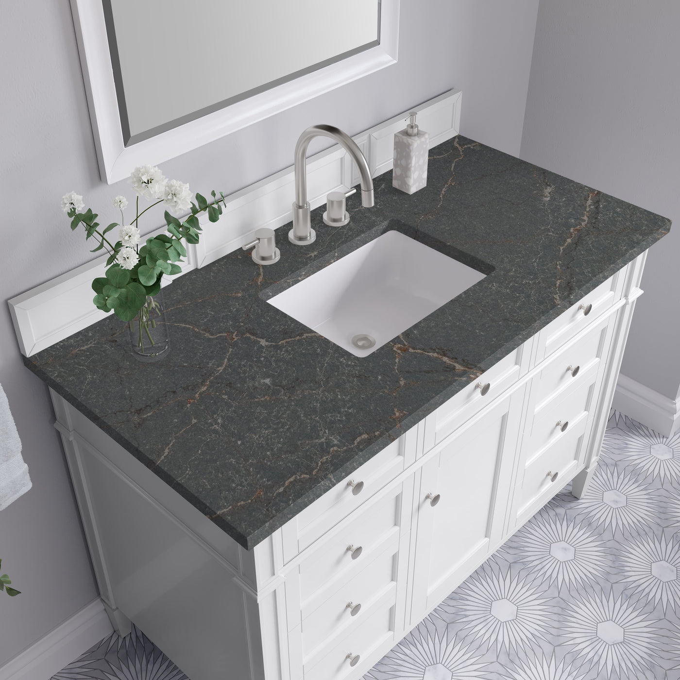 James Martin Brittany 48" Single Bathroom Vanity, Bright White with Parisien Bleu countertop