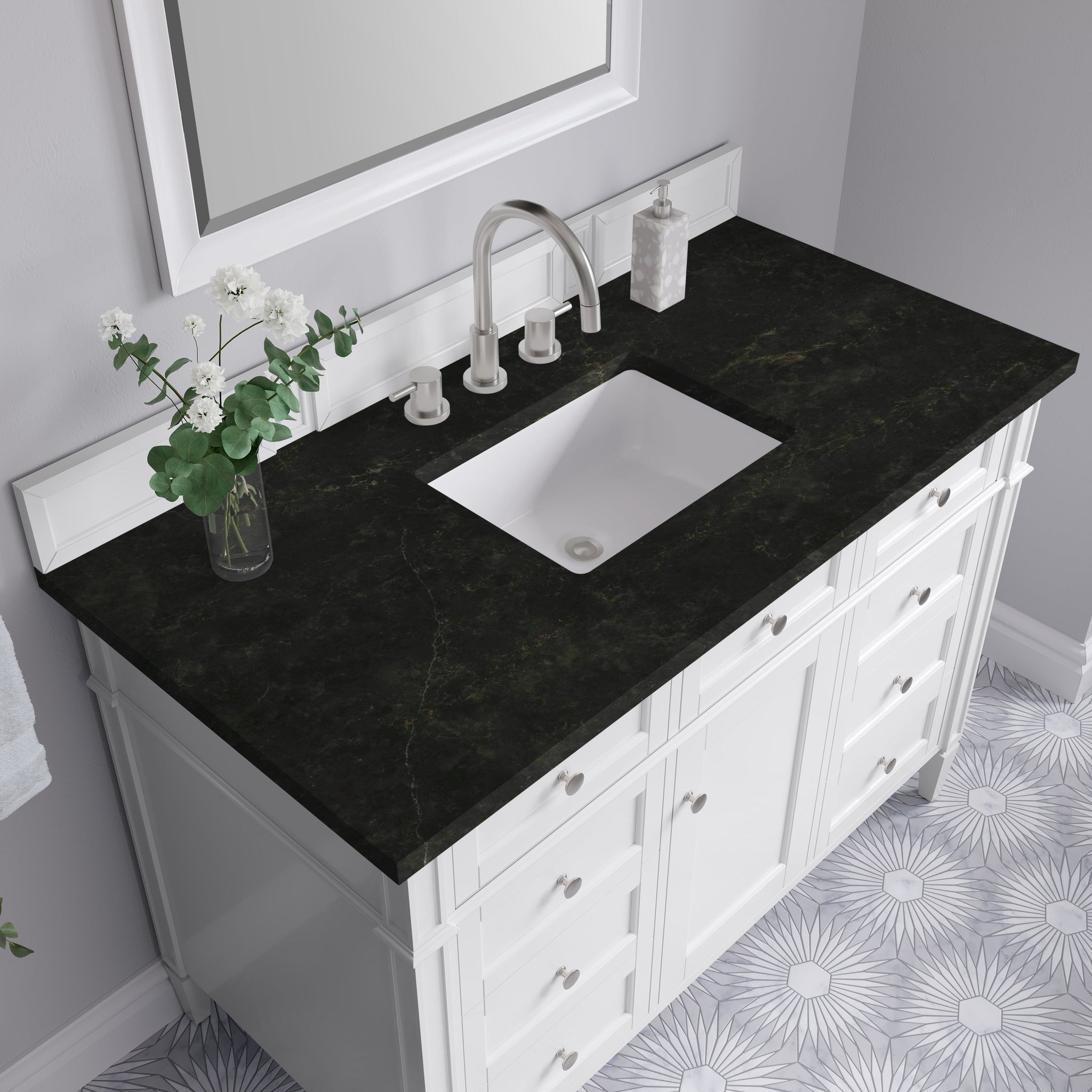 James Martin Brittany 48" Single Bathroom Vanity, Bright White with Phantome countertop