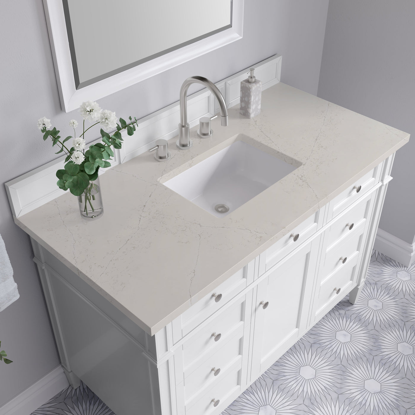 James Martin Brittany 48" Single Bathroom Vanity, Bright White with Siberian countertop