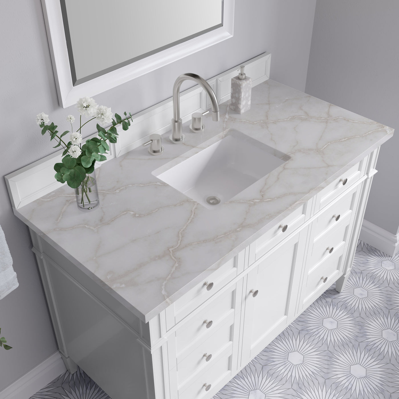 James Martin Brittany 48" Single Bathroom Vanity, Bright White with Victorian Silver countertop
