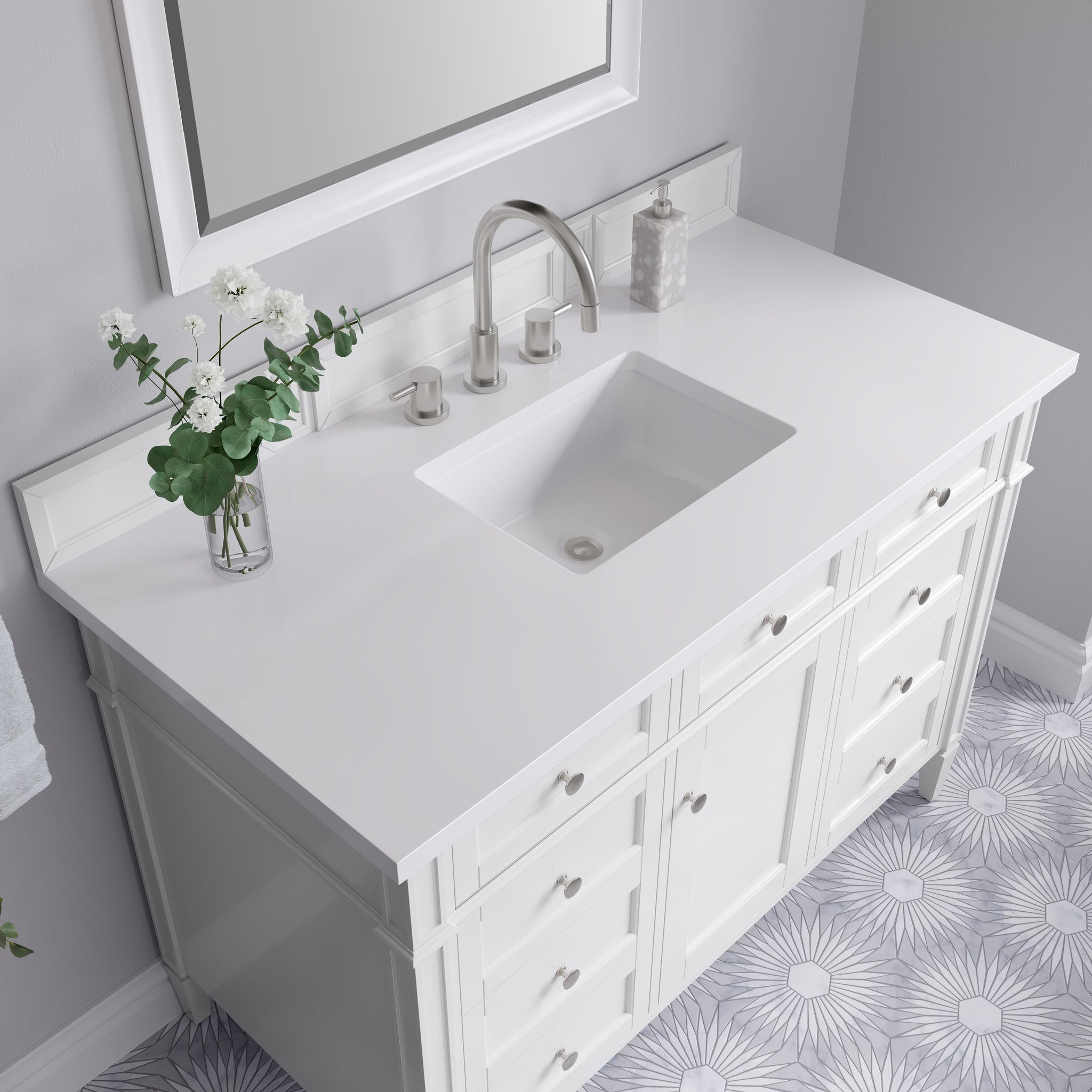 James Martin Brittany 48" Single Bathroom Vanity, Bright White with White Zeus countertop