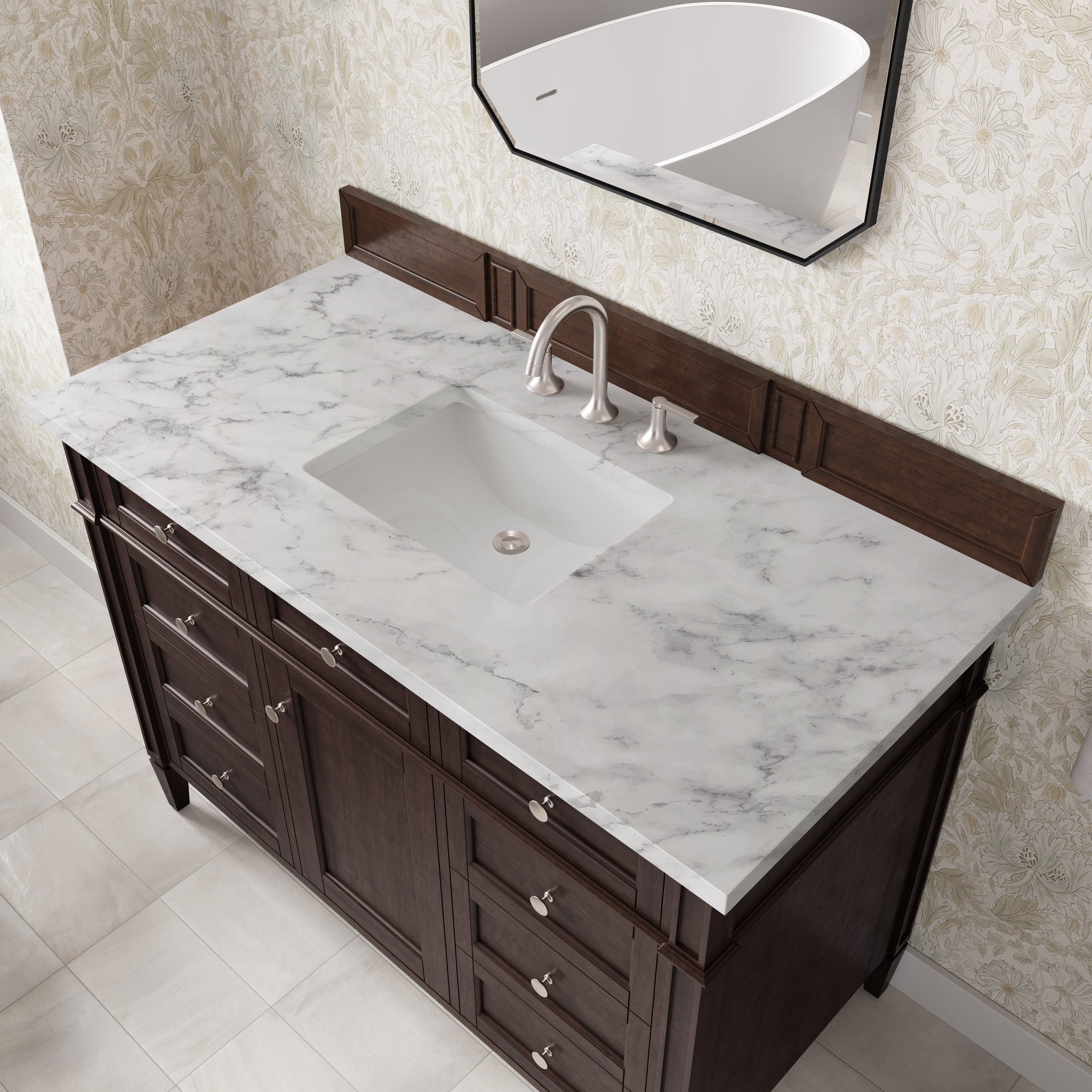 James Martin Brittany 48" Single Bathroom Vanity, Burnished Mahogany with Carrara White countertop