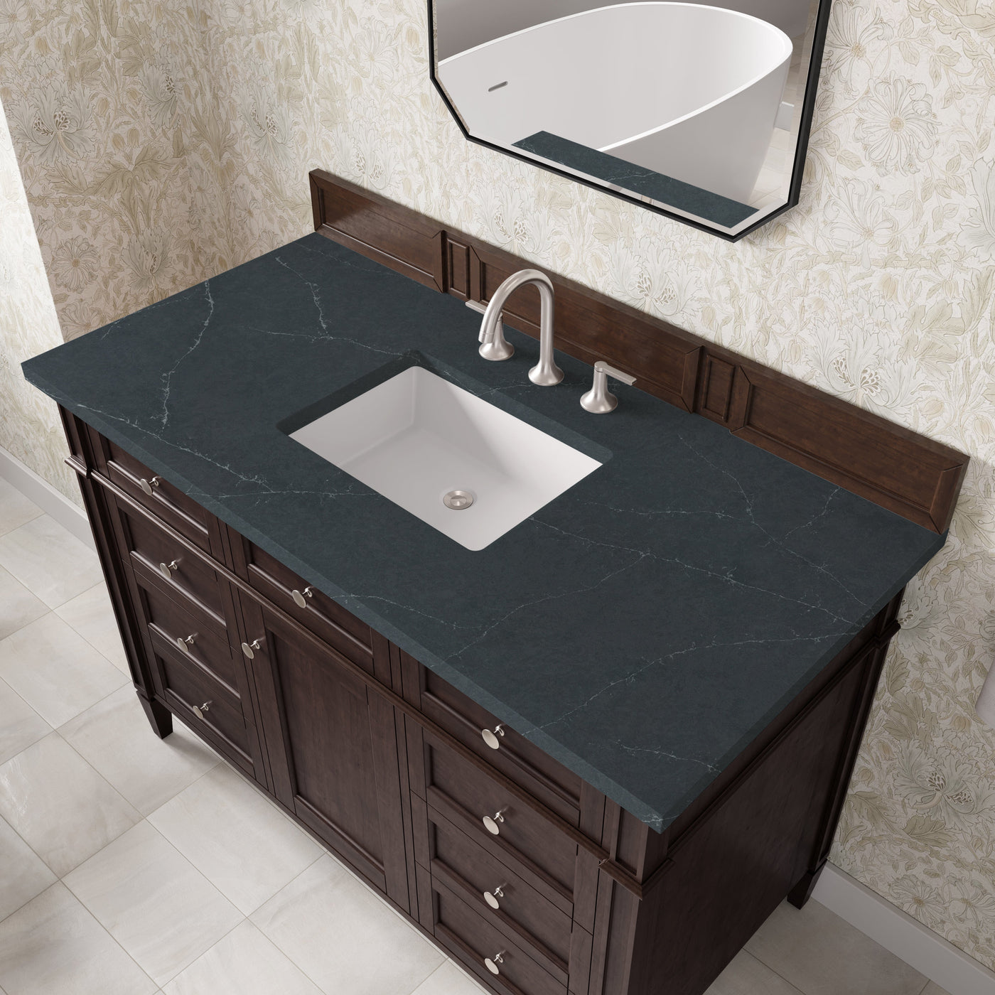James Martin Brittany 48" Single Bathroom Vanity, Burnished Mahogany with Charcoal Soapstone countertop