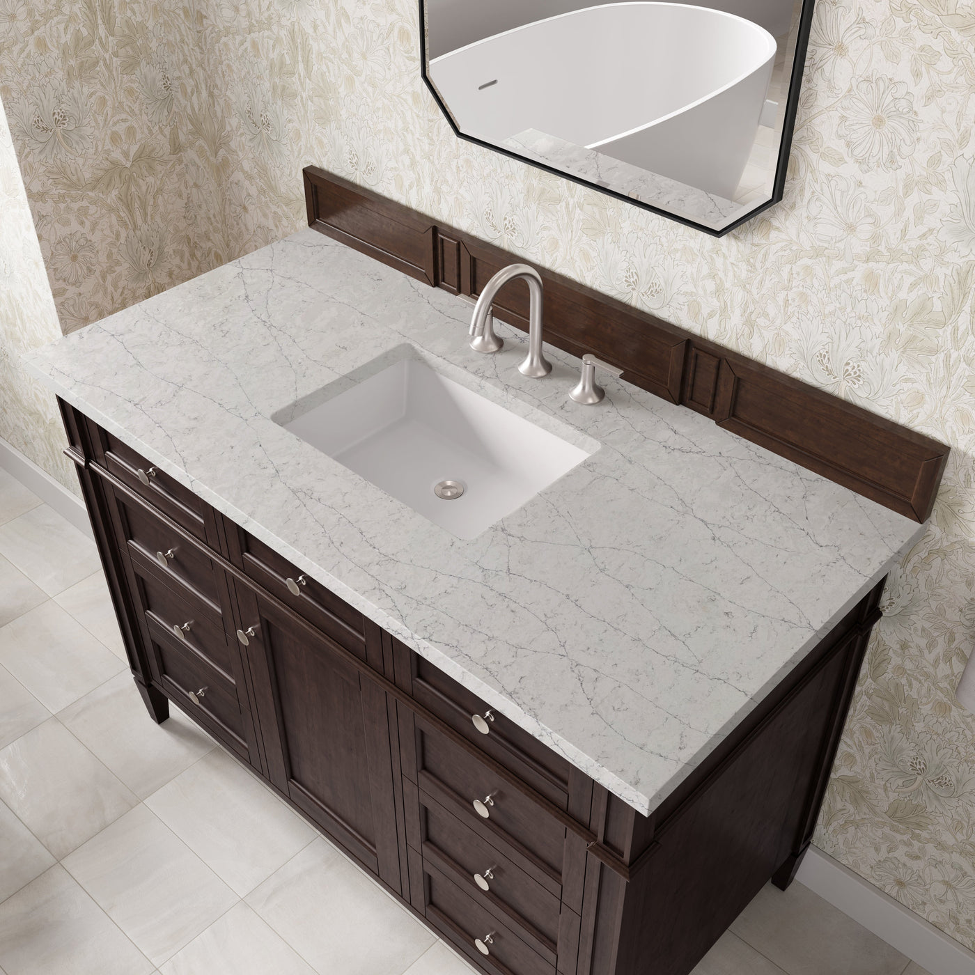 James Martin Brittany 48" Single Bathroom Vanity, Burnished Mahogany with Eternal Jasmine Pearl countertop