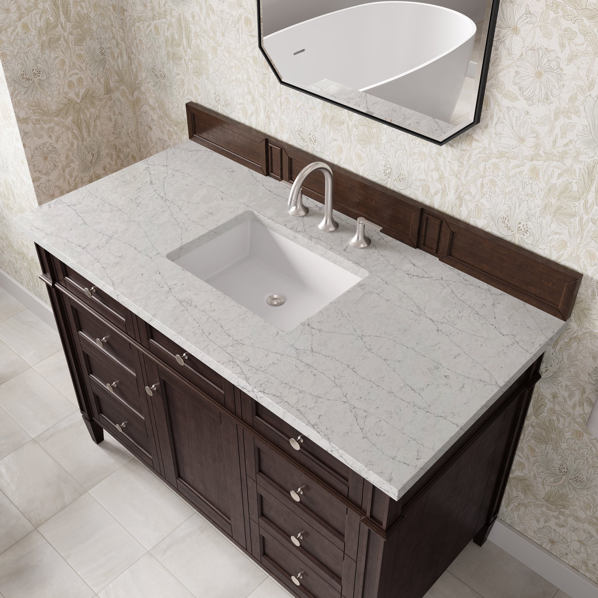 James Martin Brittany 48" Single Bathroom Vanity, Burnished Mahogany with Eternal Jasmine Pearl countertop