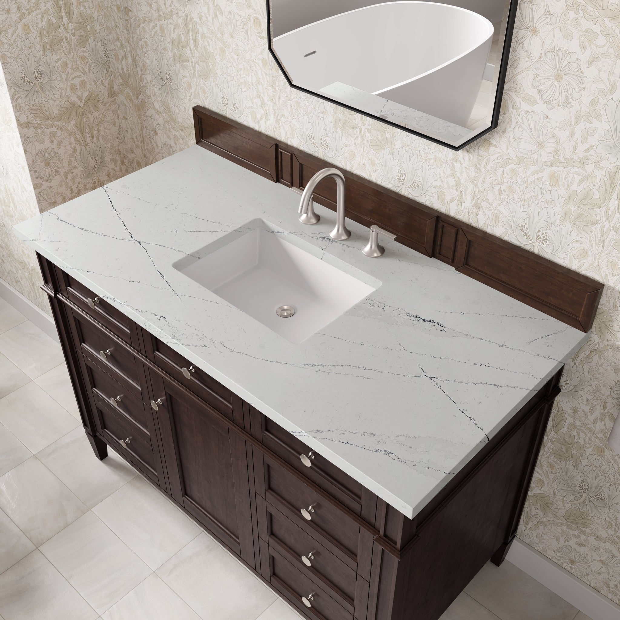 James Martin Brittany 48" Single Bathroom Vanity, Burnished Mahogany with Ethereal Noctis countertop