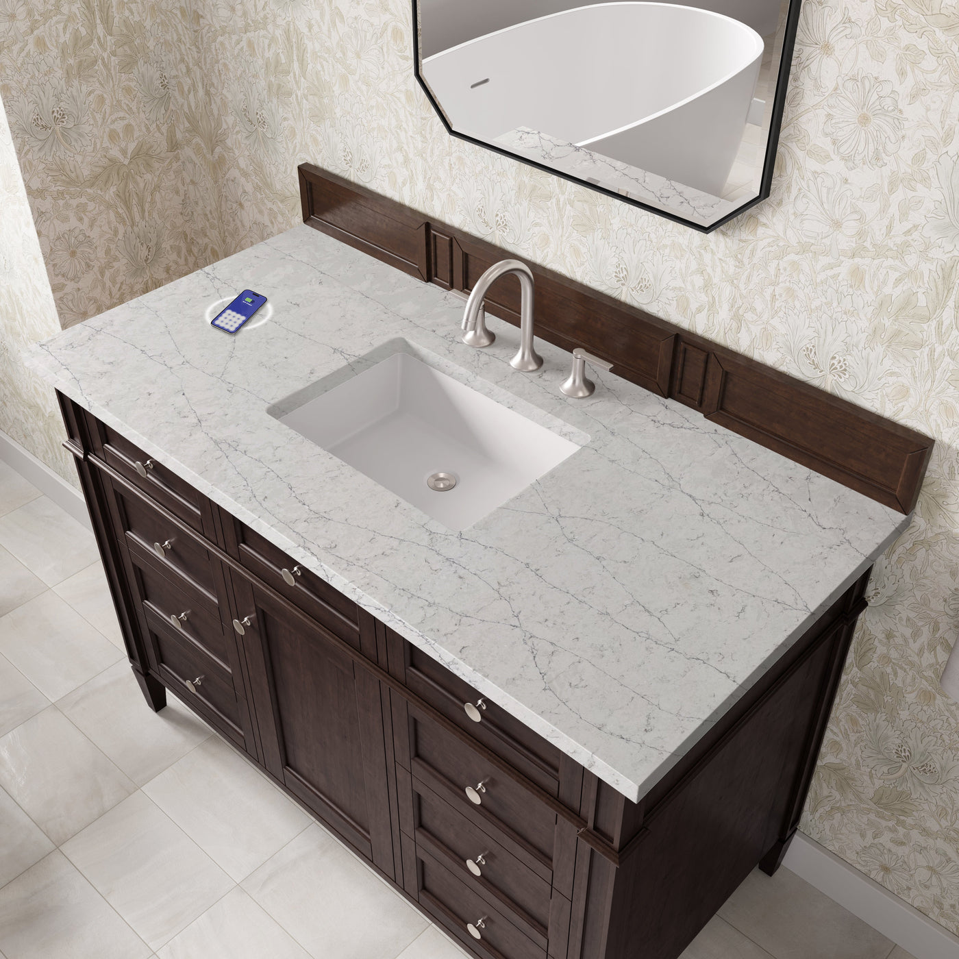 James Martin Brittany 48" Single Bathroom Vanity, Burnished Mahogany with Eternal Jasmine Pearl (FreePower) countertop