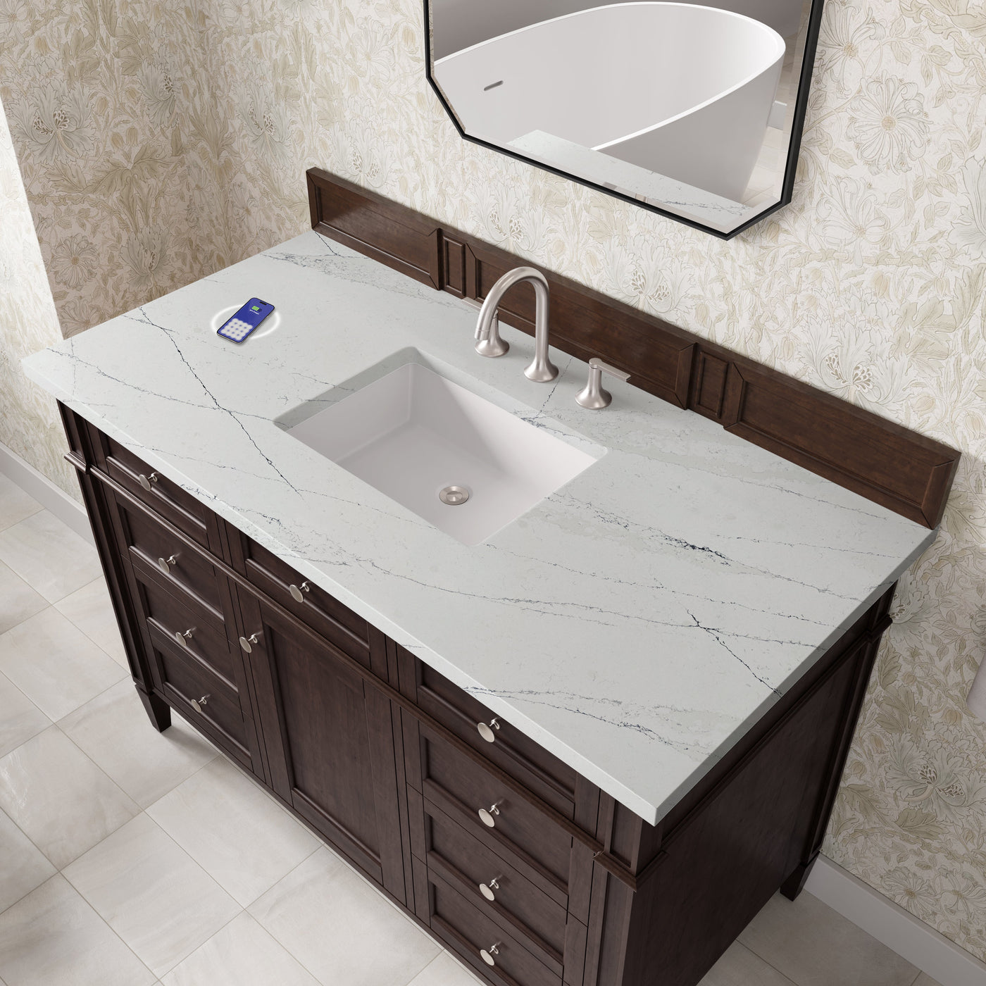 James Martin Brittany 48" Single Bathroom Vanity, Burnished Mahogany with Ethereal Noctis (FreePower) countertop