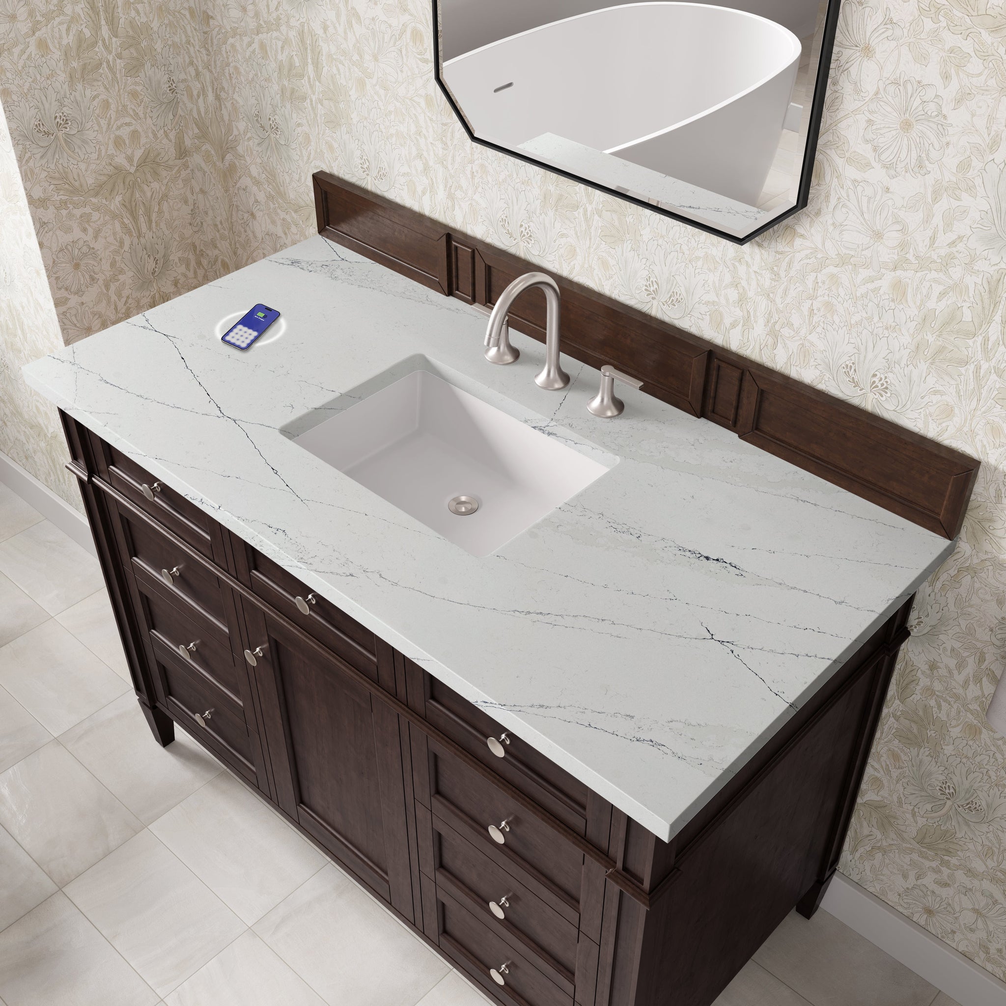James Martin Brittany 48" Single Bathroom Vanity, Burnished Mahogany with Ethereal Noctis (FreePower) countertop