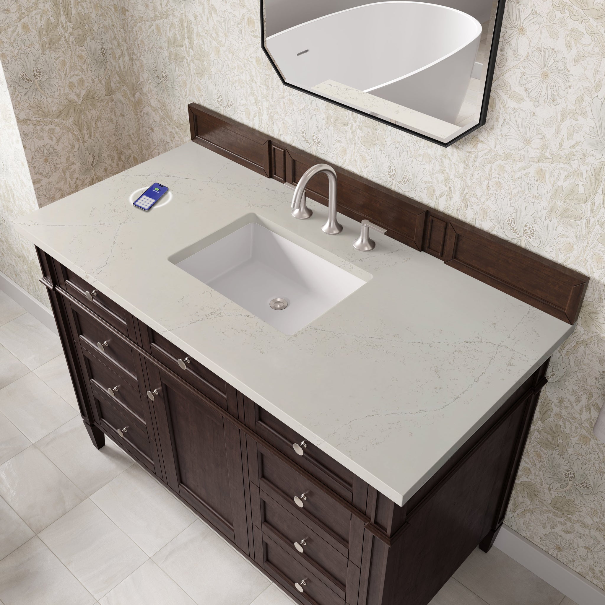 James Martin Brittany 48" Single Bathroom Vanity, Burnished Mahogany with Siberian (FreePower) countertop