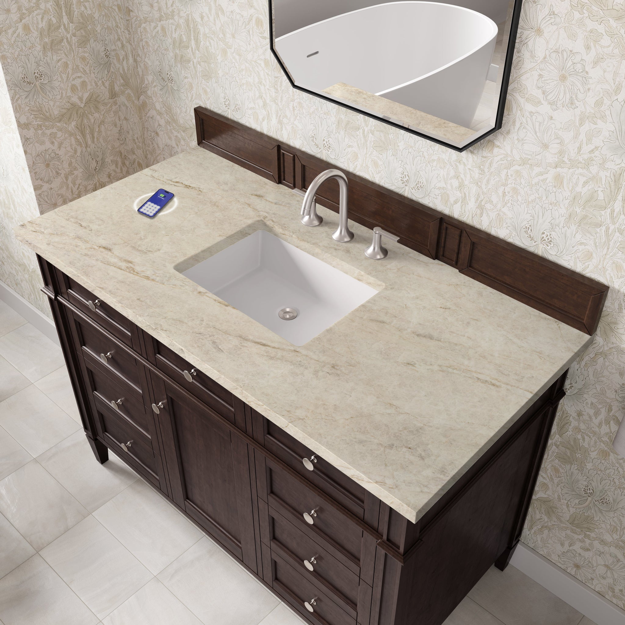 James Martin Brittany 48" Single Bathroom Vanity, Burnished Mahogany with Tajnar (FreePower) countertop