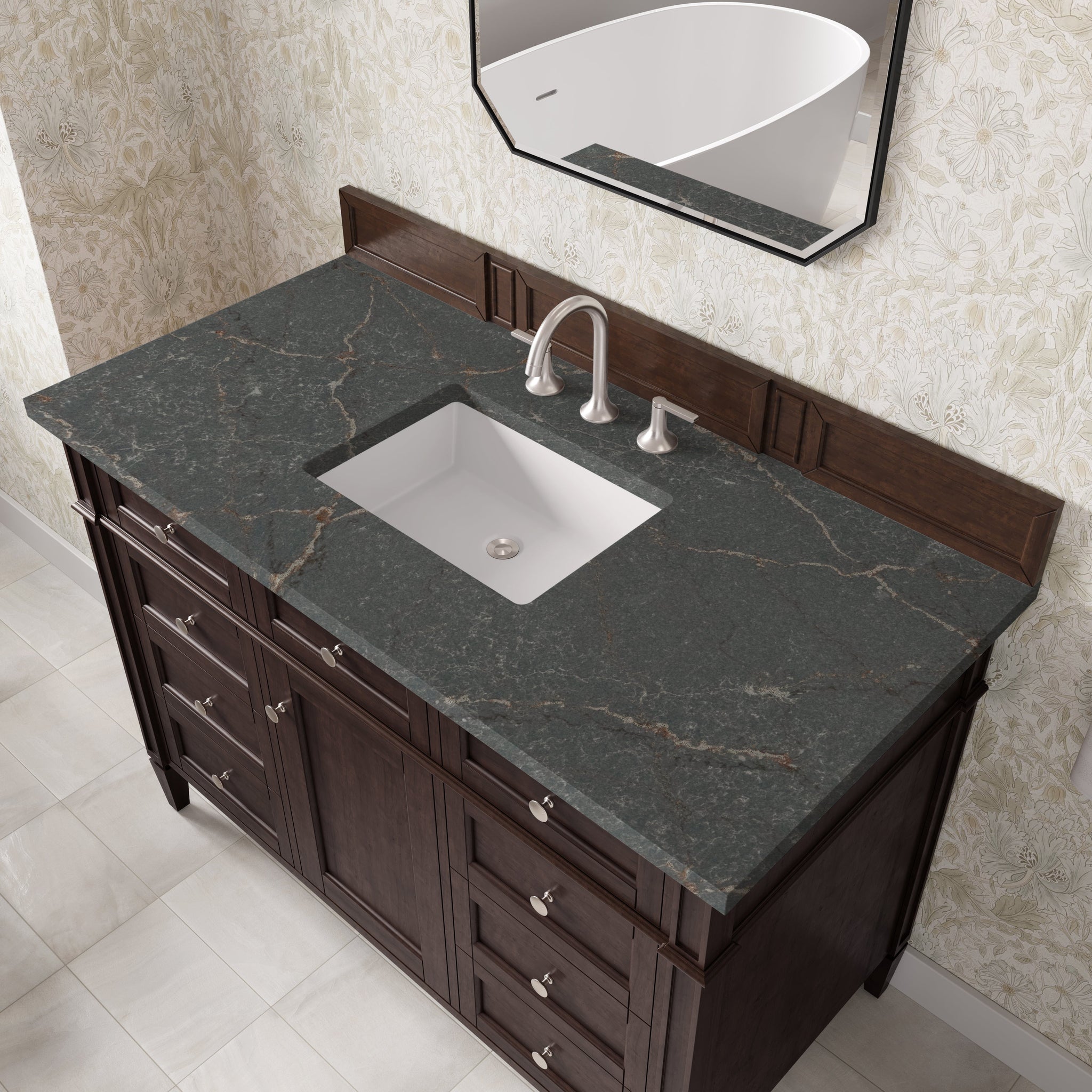 James Martin Brittany 48" Single Bathroom Vanity, Burnished Mahogany with Parisien Bleu countertop