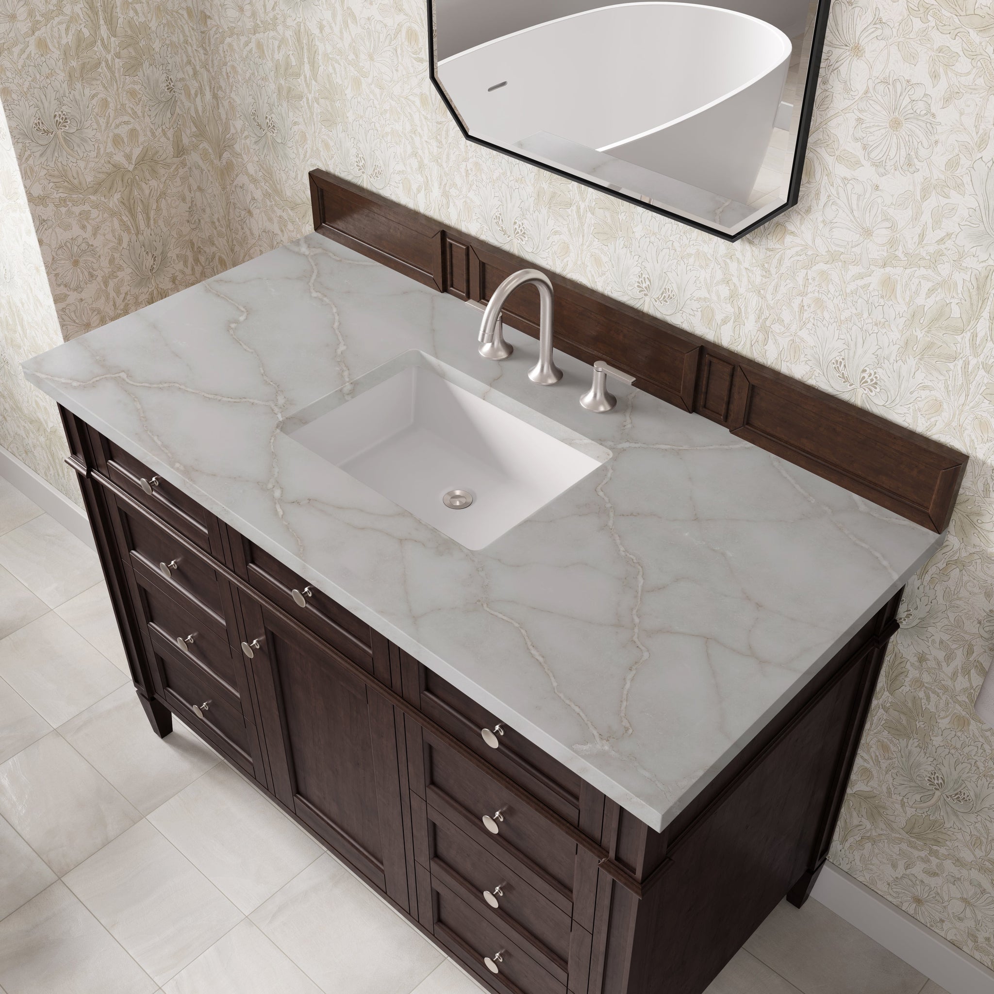 James Martin Brittany 48" Single Bathroom Vanity, Burnished Mahogany with Victorian Silver countertop