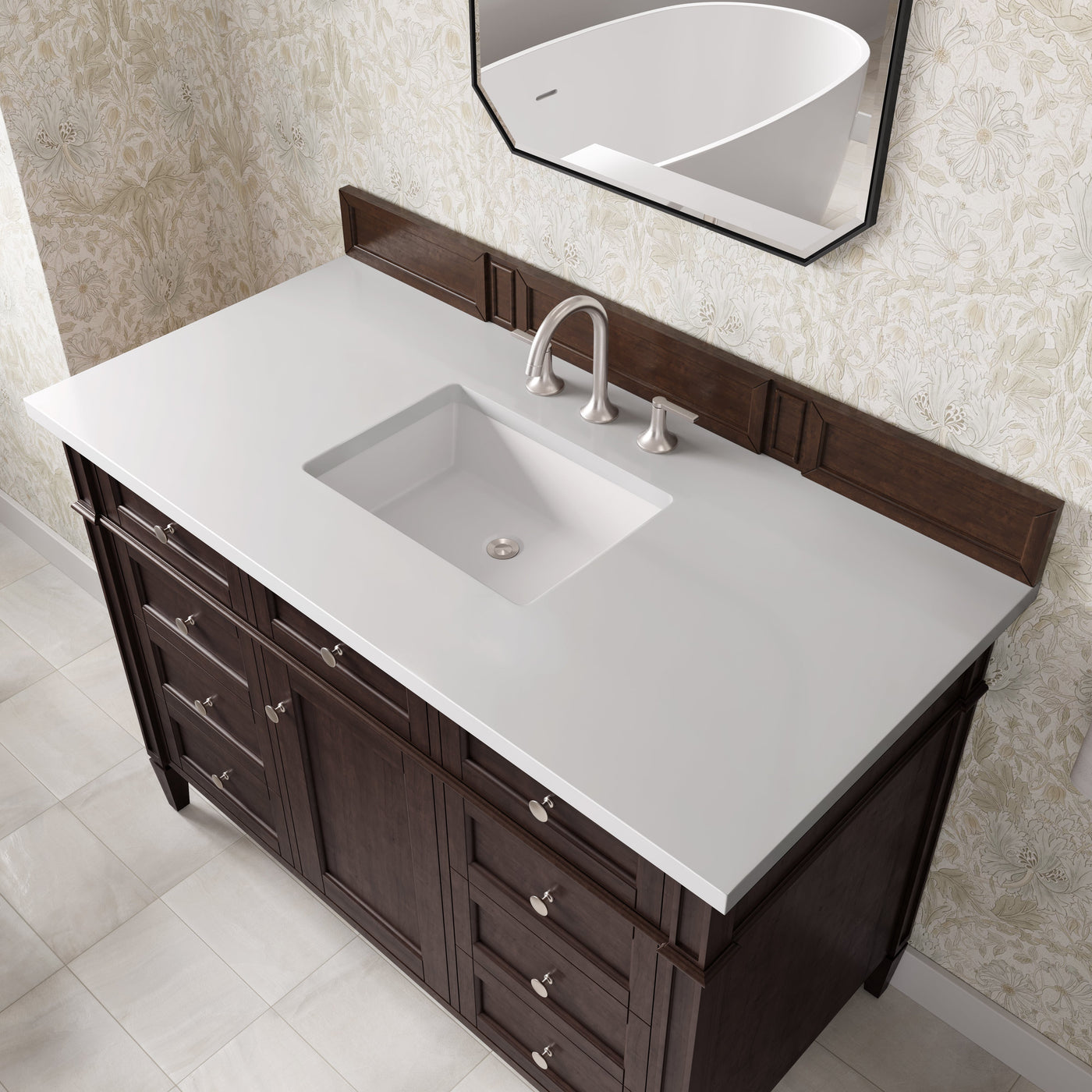 James Martin Brittany 48" Single Bathroom Vanity, Burnished Mahogany with White Zeus countertop