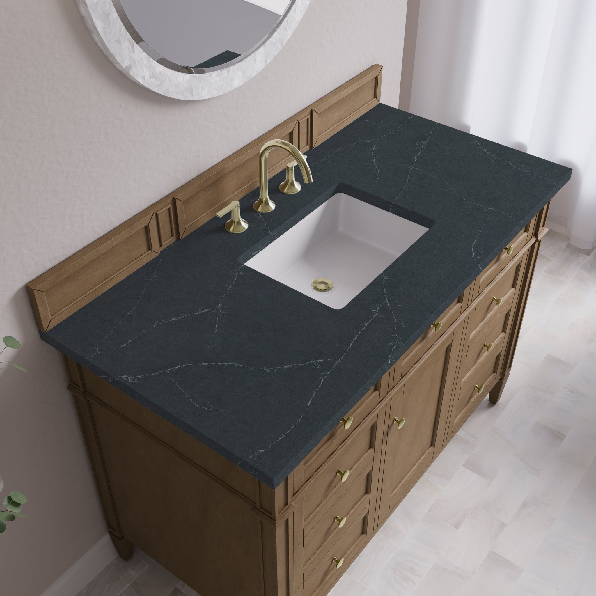 James Martin Brittany 48" Single Bathroom Vanity, Pecan with Charcoal Soapstone countertop