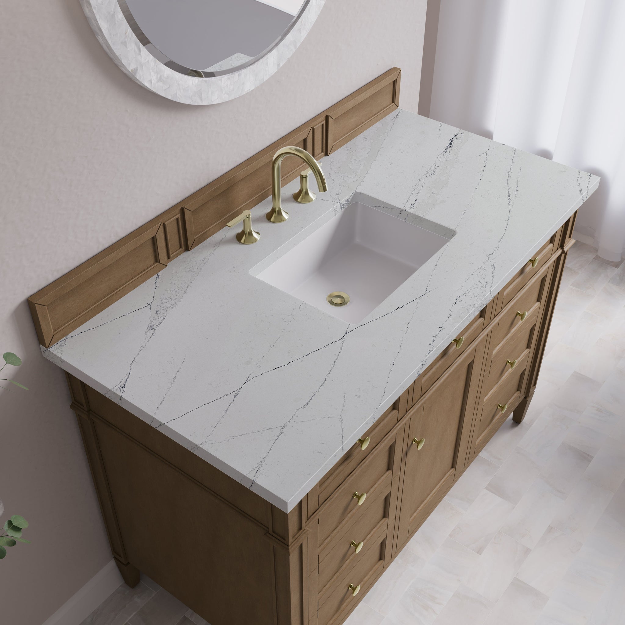 James Martin Brittany 48" Single Bathroom Vanity, Pecan with Ethereal Noctis countertop