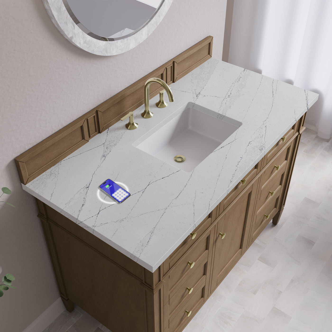 James Martin Brittany 48" Single Bathroom Vanity, Pecan with Ethereal Noctis (FreePower) countertop