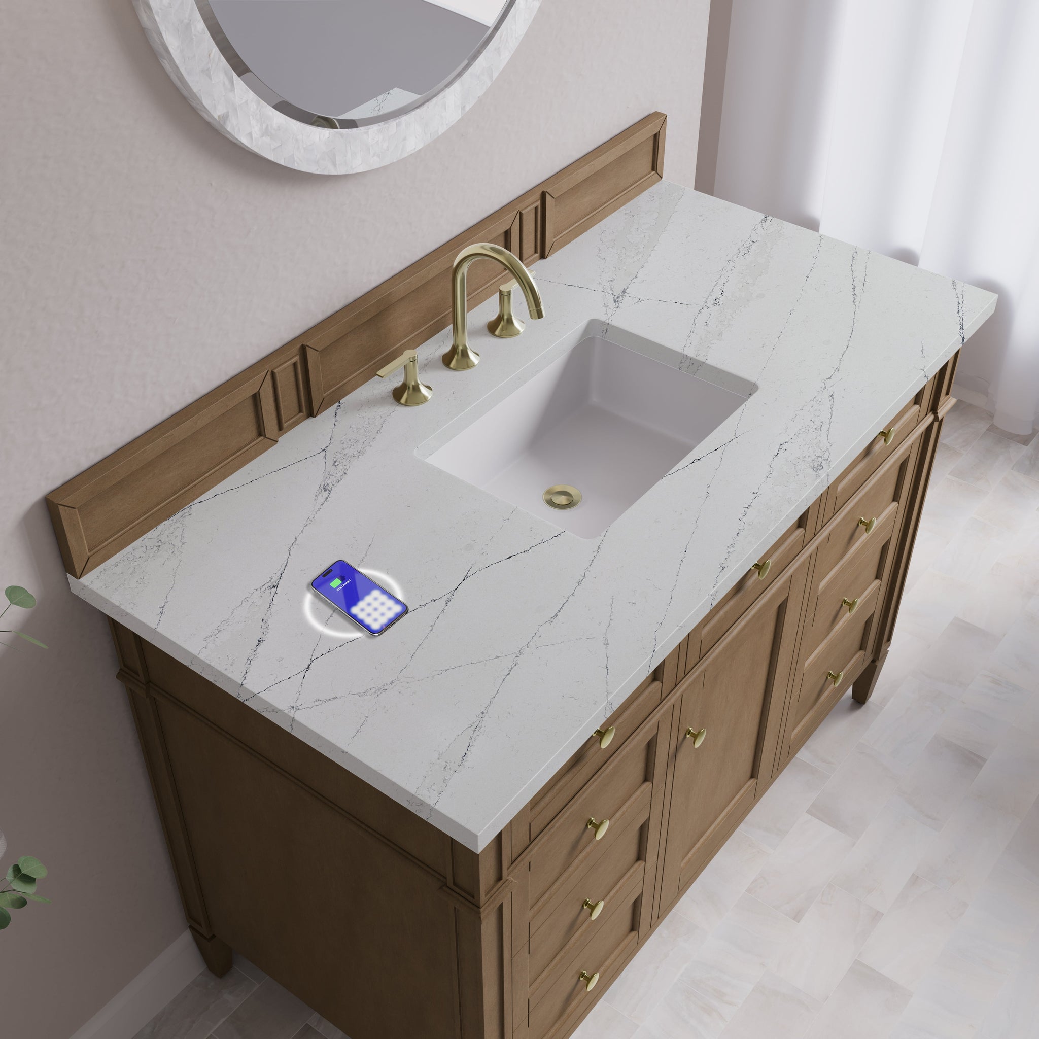 James Martin Brittany 48" Single Bathroom Vanity, Pecan with Ethereal Noctis (FreePower) countertop