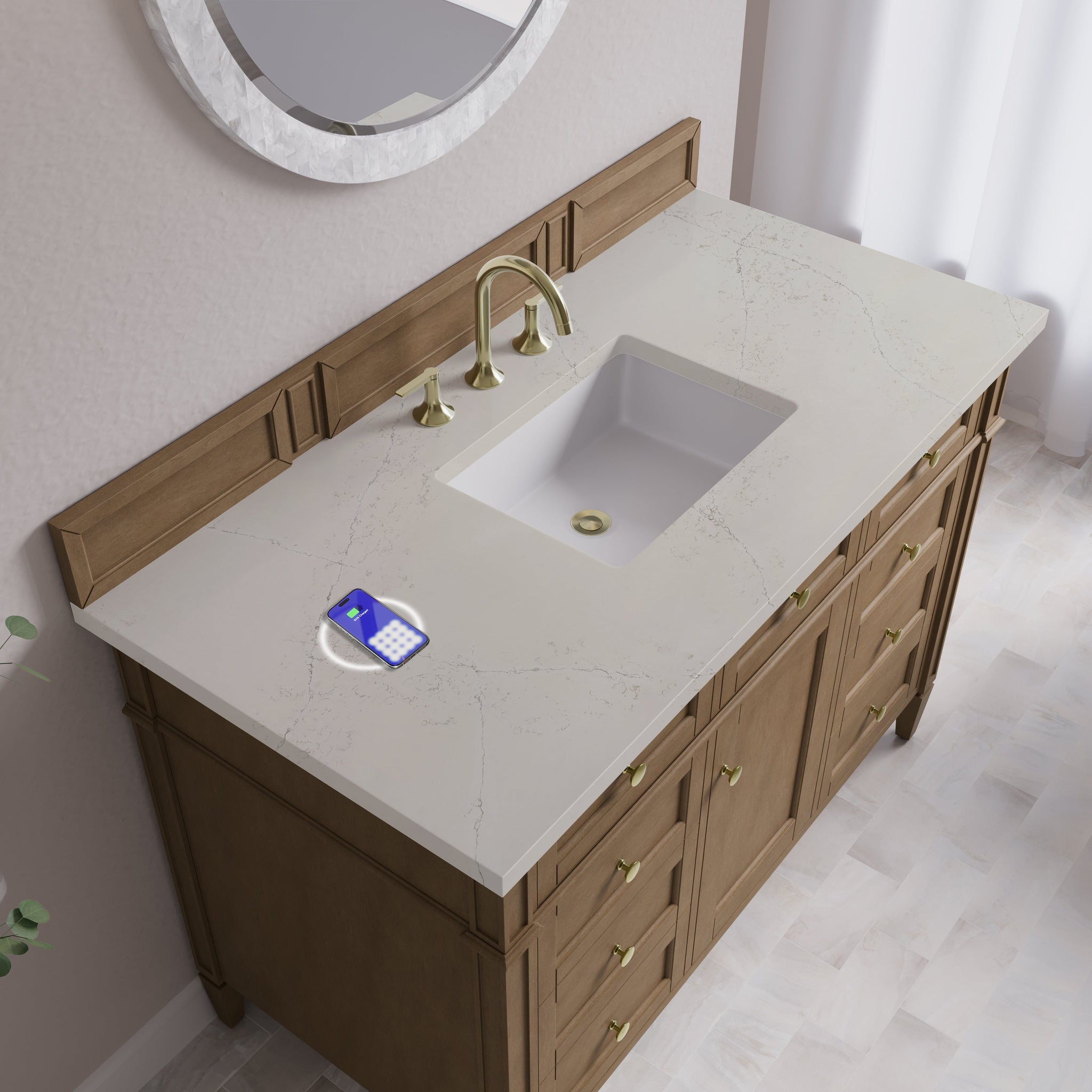 James Martin Brittany 48" Single Bathroom Vanity, Pecan with Siberian (FreePower) countertop