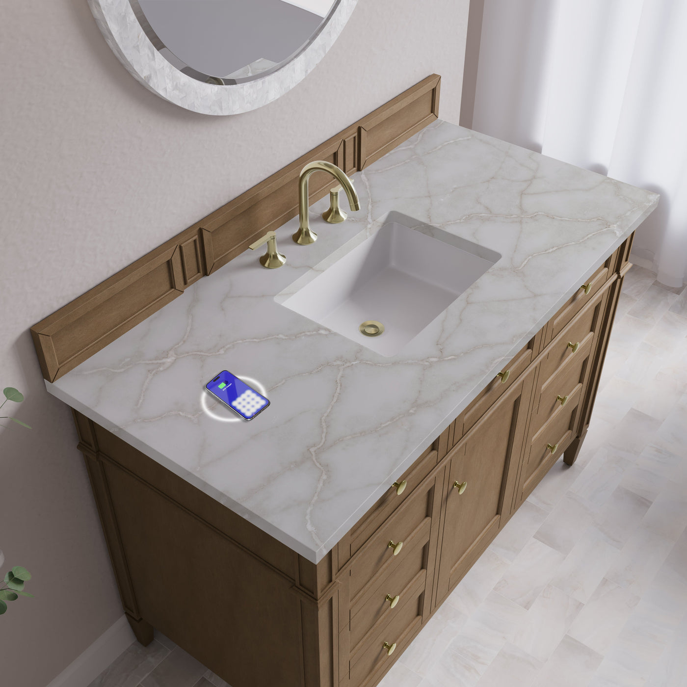 James Martin Brittany 48" Single Bathroom Vanity, Pecan with Victorian Silver (FreePower) countertop